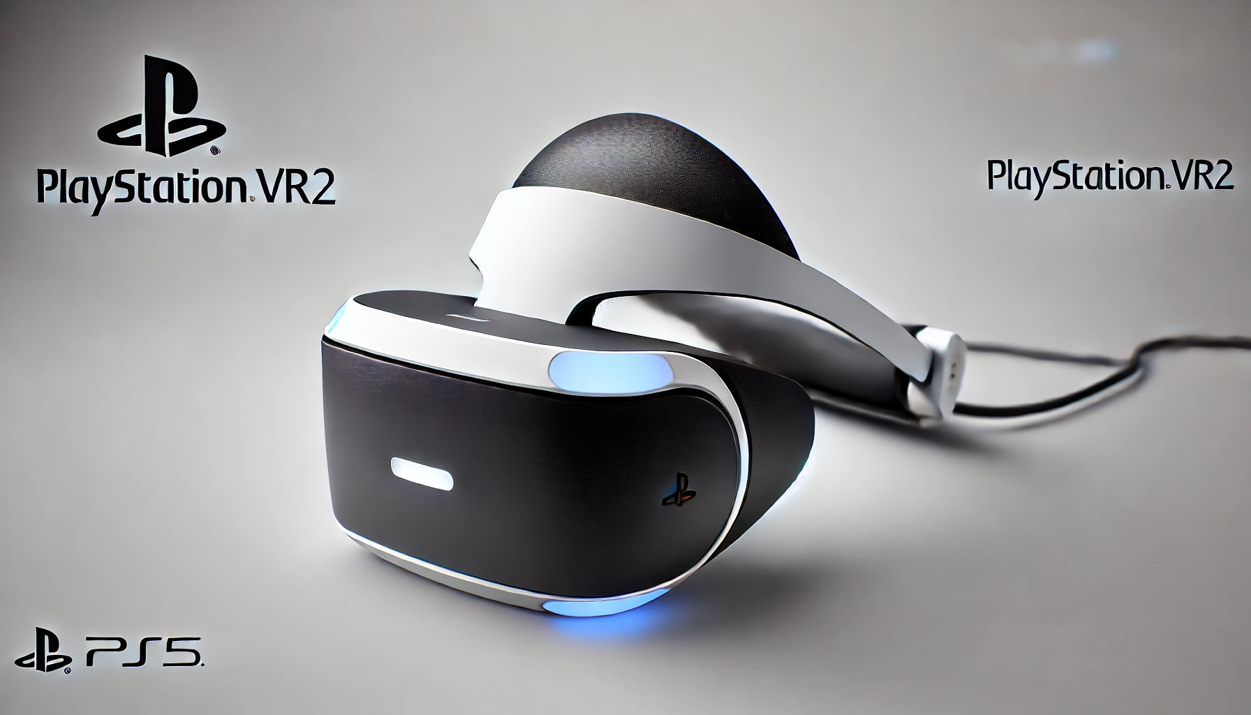 DALL·E 2024-07-25 13.48.43 - High-quality image of a Sony PlayStation VR2 virtual reality headset, compatible with PlayStation 5. The headset is white and black, with an ergonomic