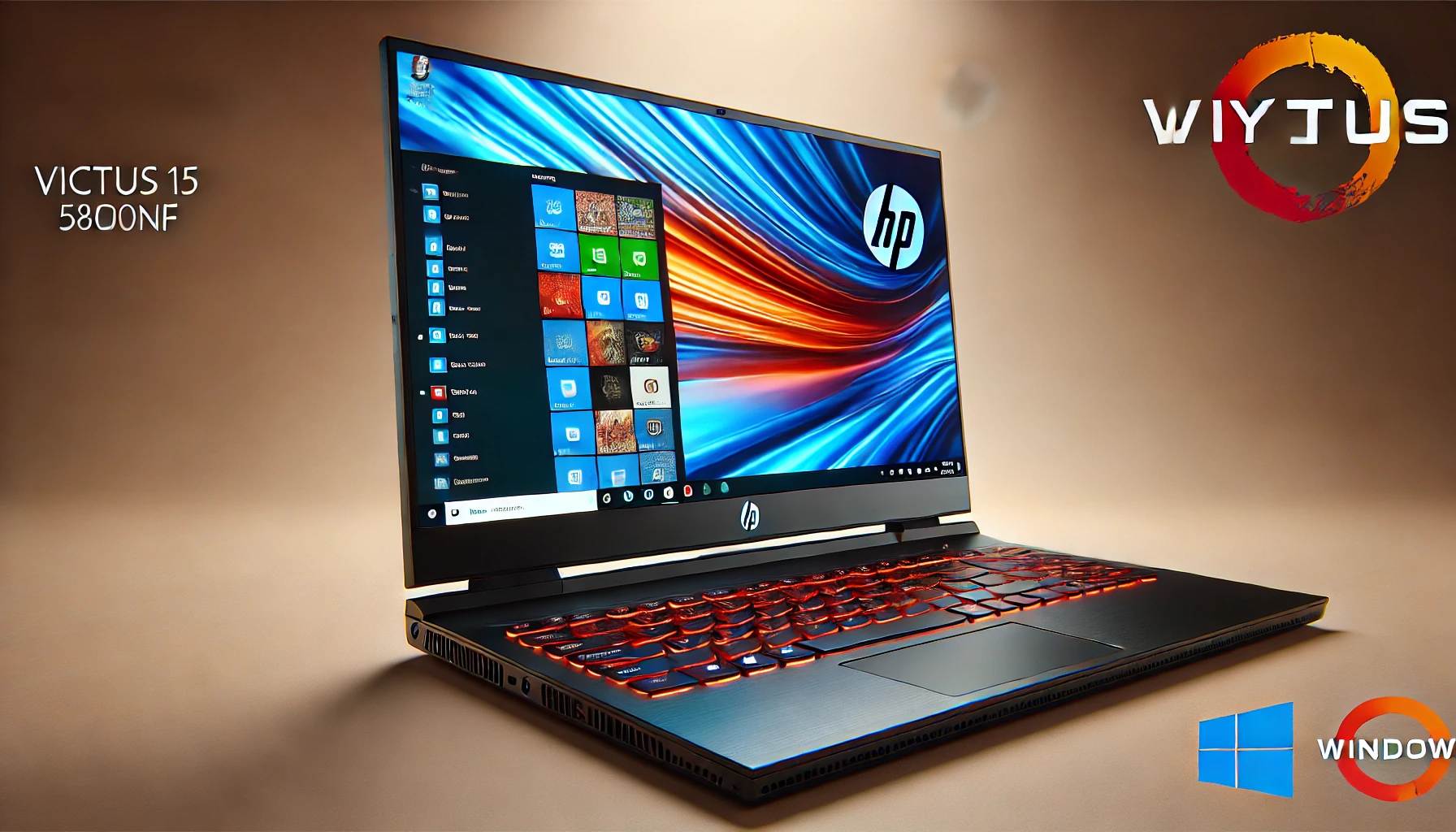 DALL·E 2024-07-25 14.39.00 - High-quality image of an HP Victus 15-fb0217nf gaming laptop with a 15.6-inch display, AMD Ryzen 7 5800H processor, 16GB of RAM, 512GB SSD, and French