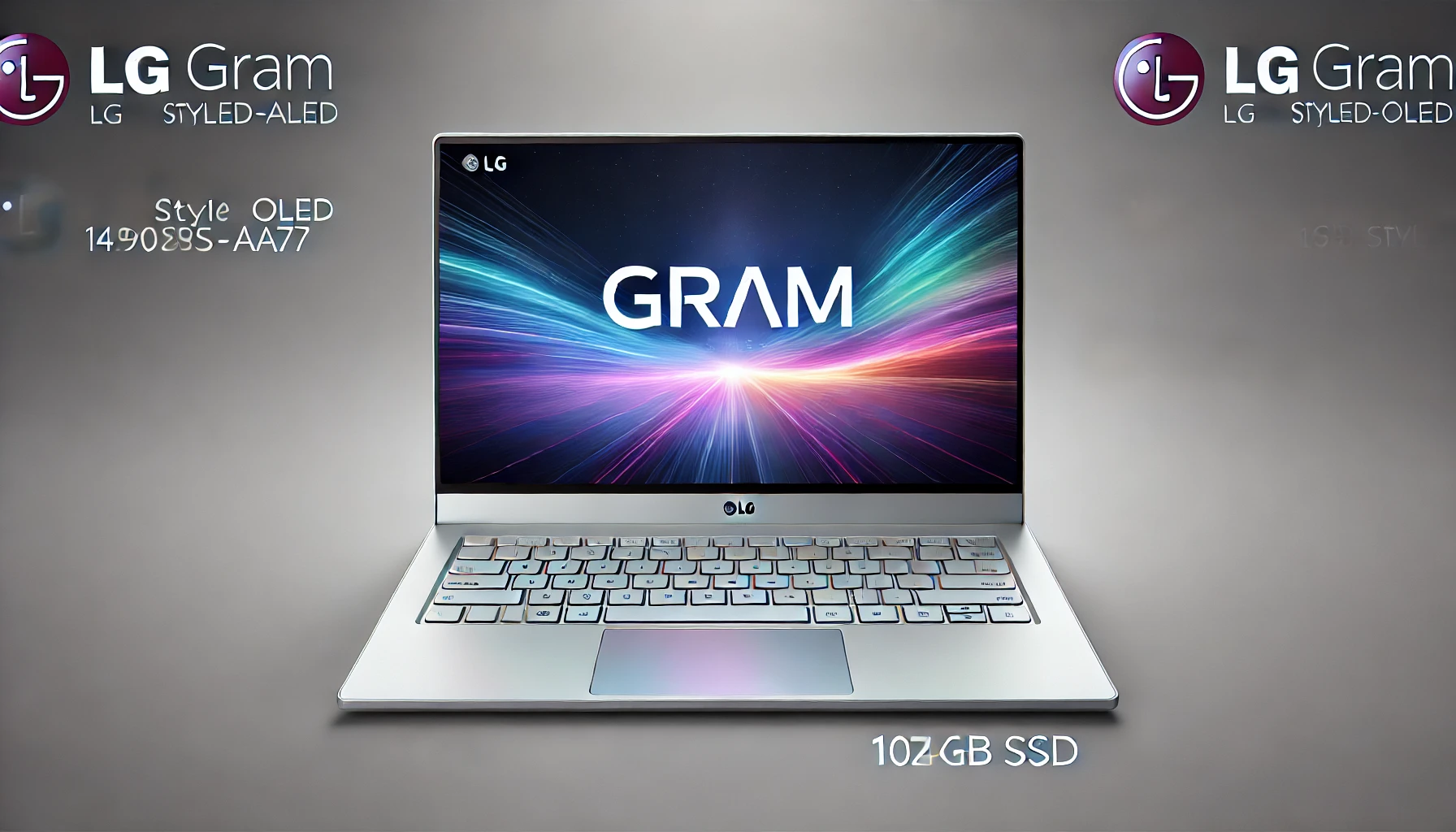 DALL·E 2024-07-25 17.16.06 - High-quality image of an LG Gram Style OLED 14Z90RS-AA77 laptop with an Intel Core i7-1360P processor, 16GB RAM, and 1024GB SSD storage, in iridescent