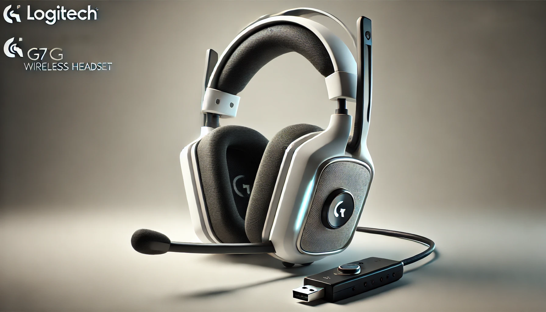 DALL·E 2024-07-25 22.34.12 - High-quality image of a Logitech G735 wireless gaming headset. The headset is white with over-ear cushioned ear cups and a flexible microphone attache