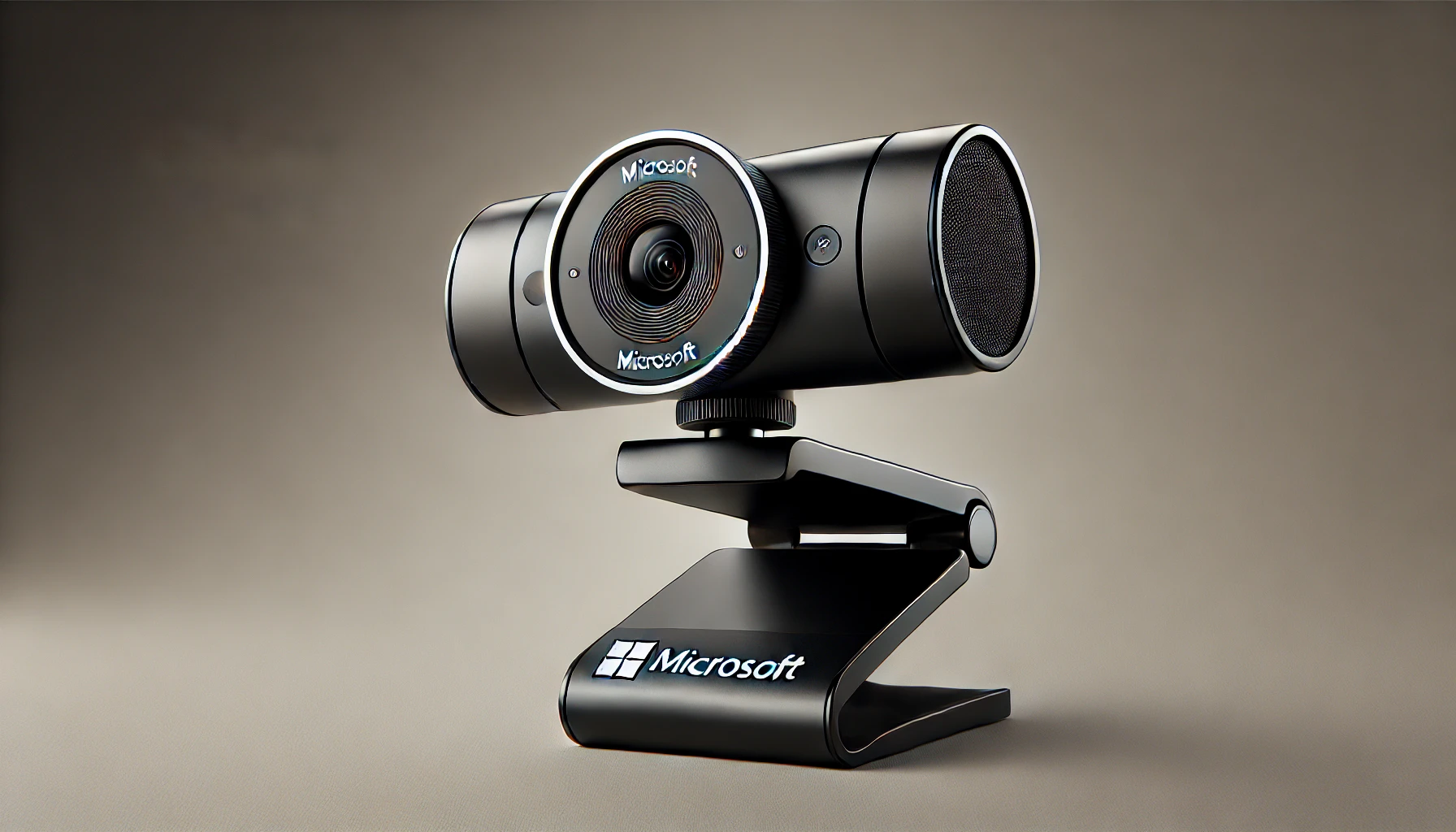 DALL·E 2024-07-25 22.38.05 - High-quality image of a Microsoft LifeCam Cinema webcam. The webcam is black with a cylindrical design and a silver ring around the lens. It has the '