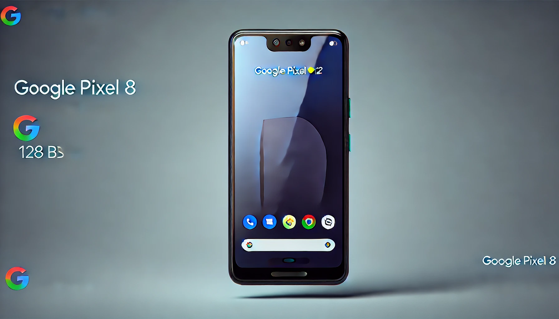 DALL·E 2024-07-26 12.51.29 - A high-quality horizontal image of the Google Pixel 8 smartphone in Obsidian color with 128 GB storage. The phone is showcased with its sleek design,