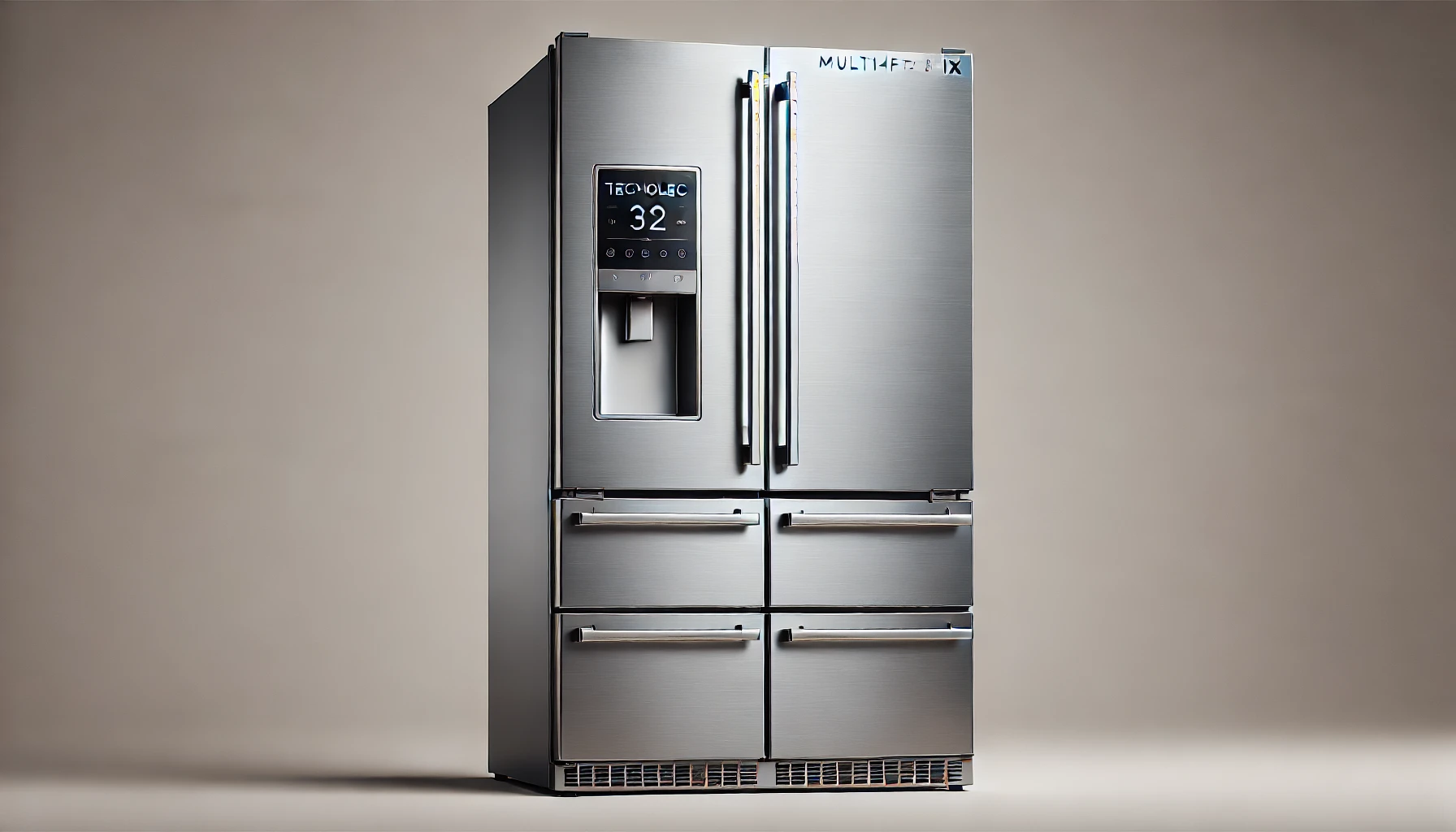 DALL·E 2024-07-26 13.21.18 - High-quality image of a Technolec MULTI4P72IX multi-door refrigerator in stainless steel finish, showcasing its sleek and modern design. The refrigera
