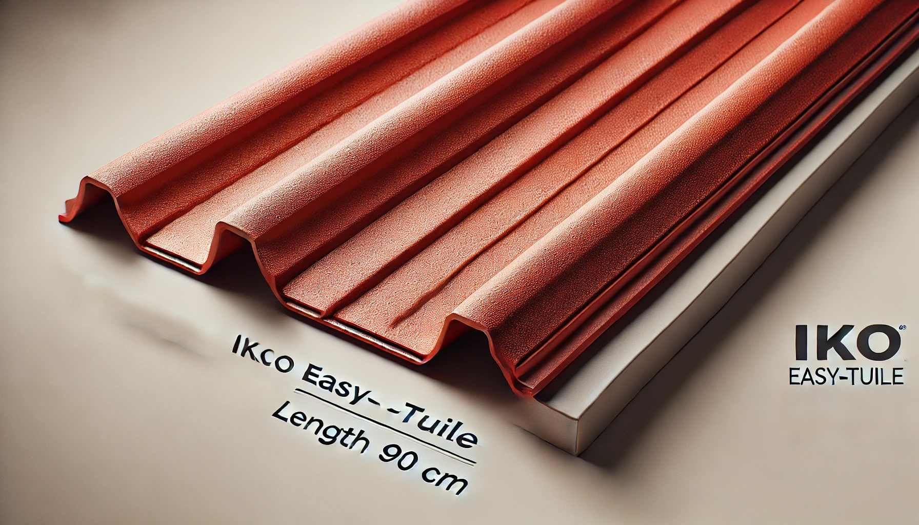 DALL·E 2024-07-26 17.45.50 - A high-quality horizontal image of an IKO Easy-Tuile red roof verge, length 90 cm. The roof verge is shown at an angle, highlighting its texture and c