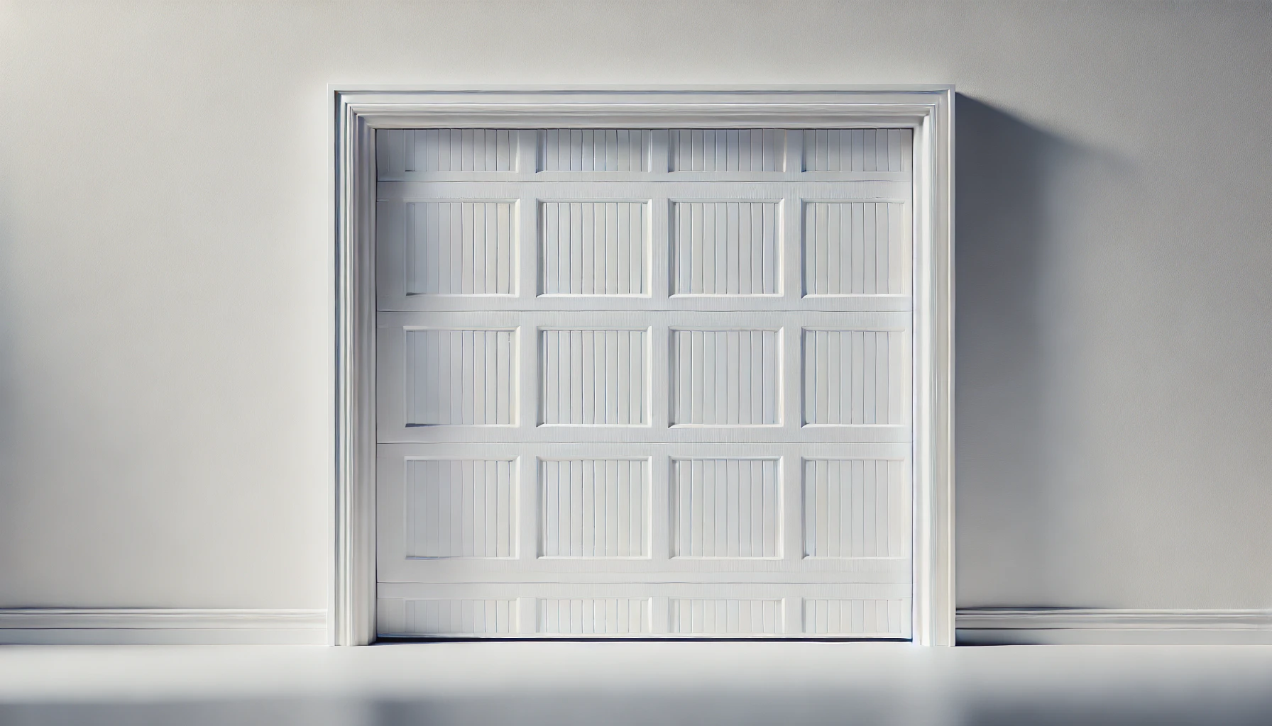 DALL·E 2024-07-29 11.34.04 - Photograph of a white up-and-over garage door against a white background. The door features vertical lines and a visible lock at the lower center. The