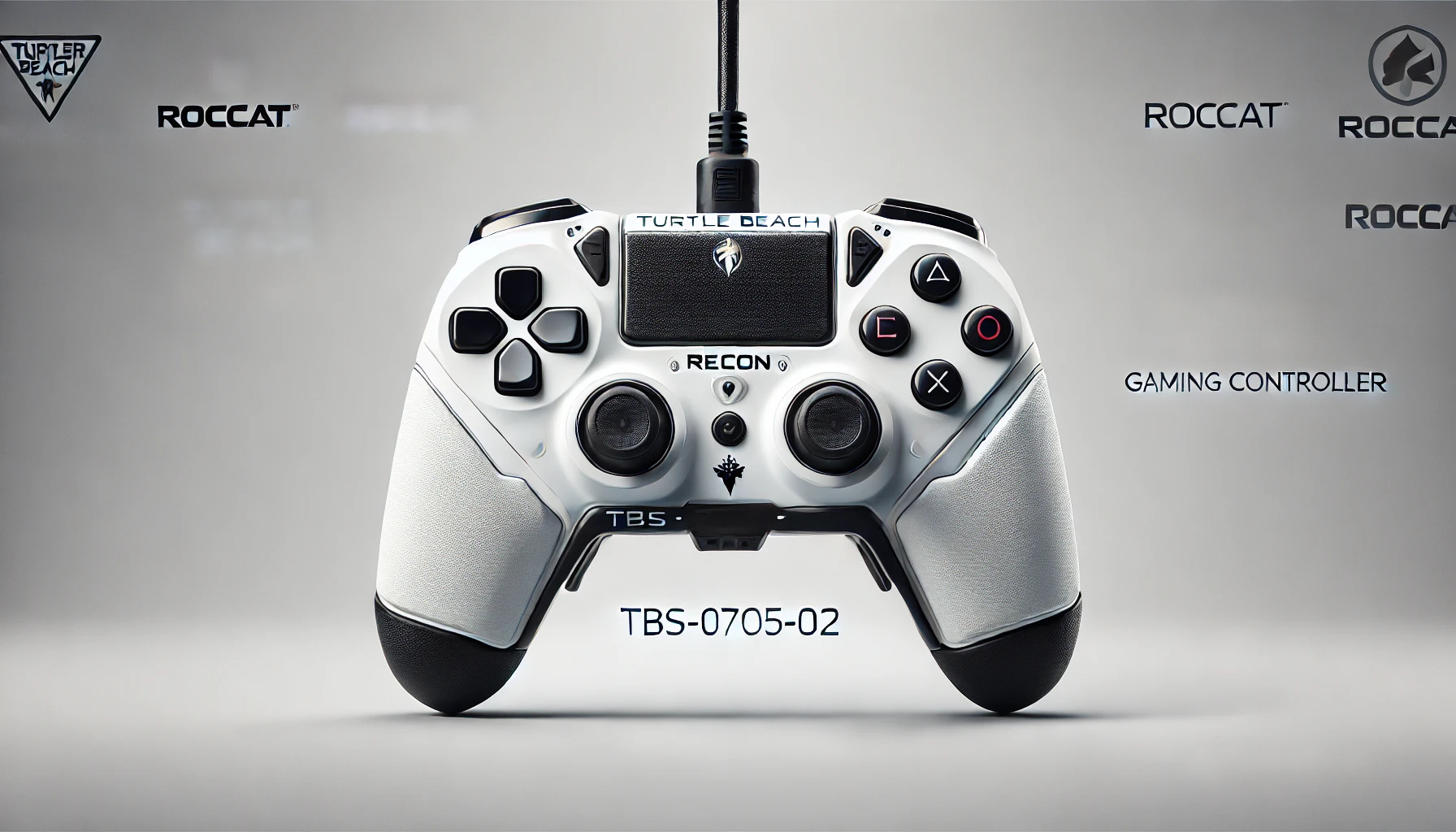 DALL·E 2024-08-13 14.30.28 - High-quality commercial photograph of a Turtle Beach Recon gaming controller (model TBS-0705-02) in white, by ROCCAT. The controller is shown in a fro