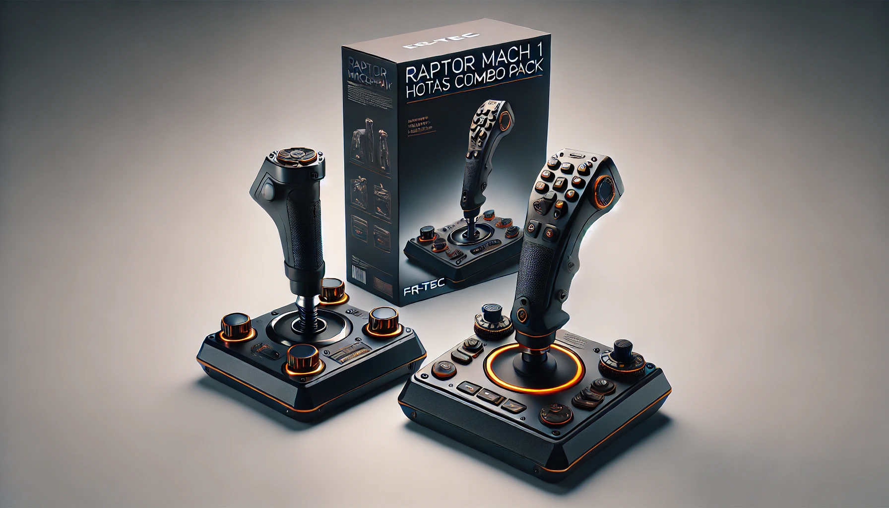 DALL·E 2024-08-13 15.48.47 - High-quality commercial photograph of the 'Raptor Mach 1 HOTAS Combo Pack' by Fr-tec, featuring both the joystick and throttle. The joystick and throt