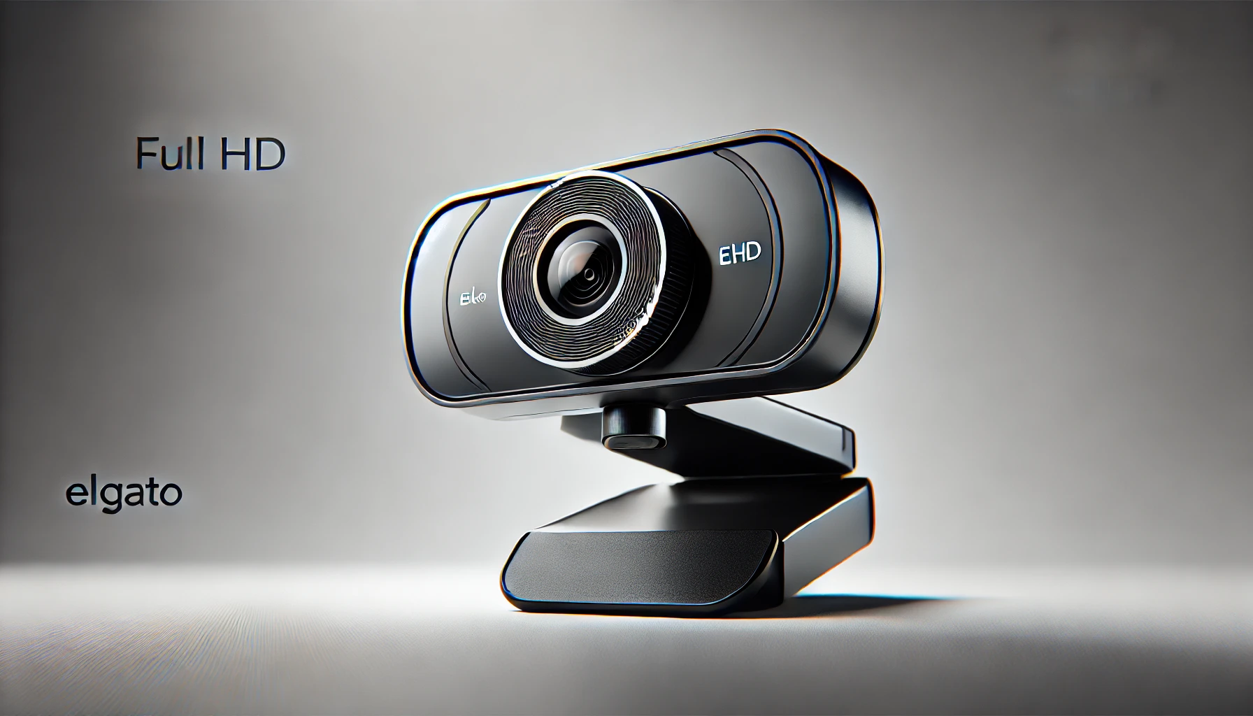 DALL·E 2024-08-14 12.28.24 - A high-resolution promotional image of a premium full HD webcam in black color, produced by Elgato. The webcam is shown in a three-quarter view, highl