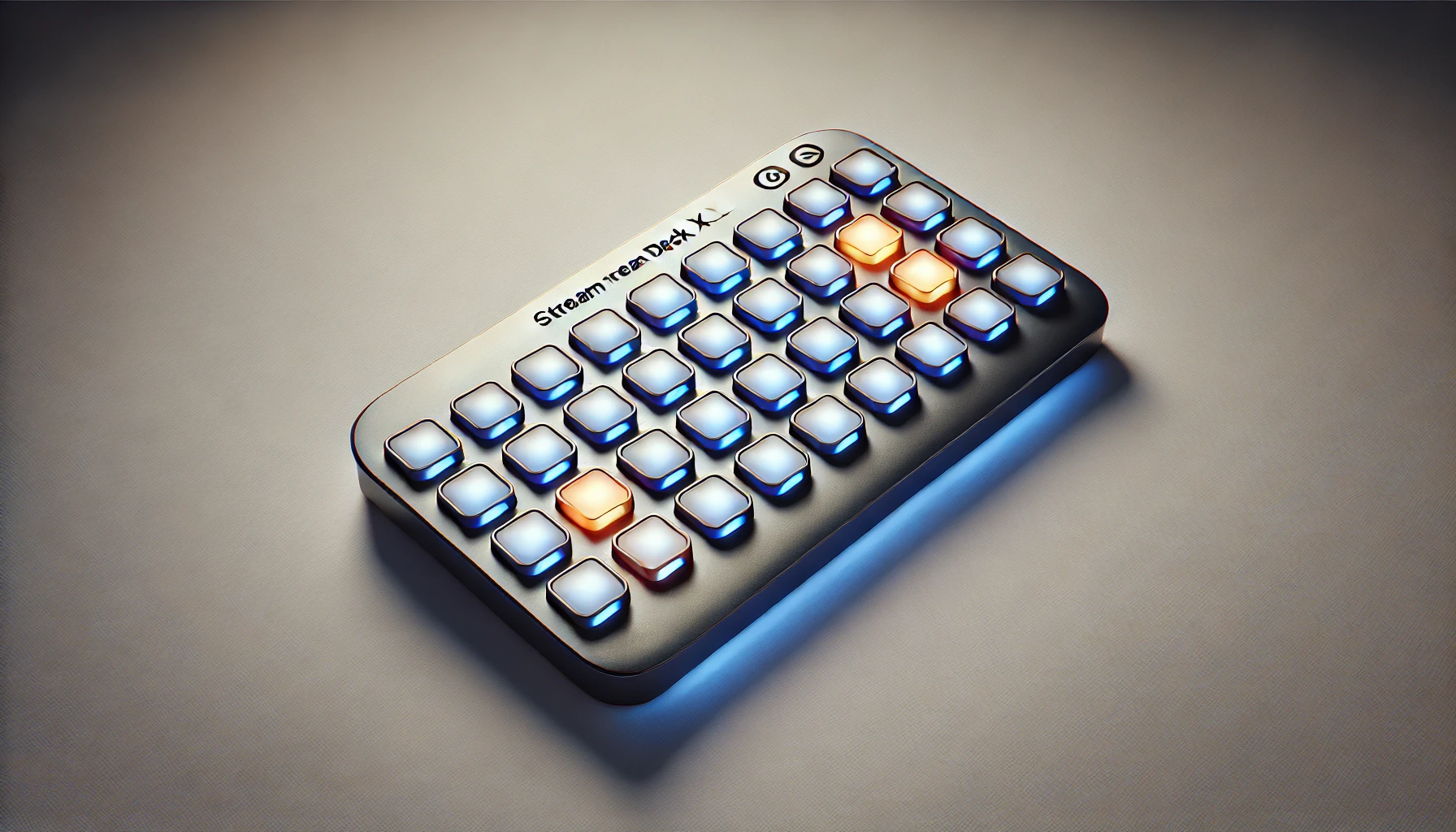 DALL·E 2024-08-14 12.33.27 - A high-resolution promotional image of an Elgato Stream Deck XL, shown from the top. The Stream Deck features a grid of customizable, illuminated butt