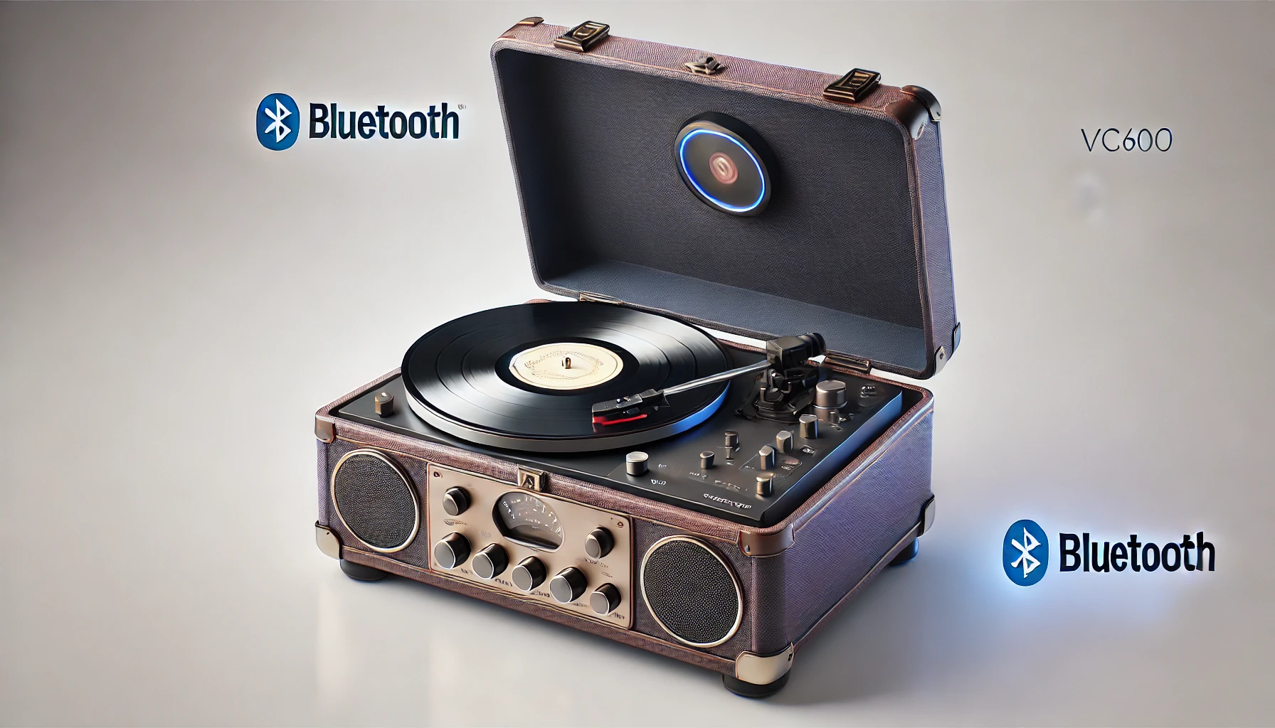 DALL·E 2024-08-14 13.05.44 - A high-resolution promotional image of a violet VC600 turntable with Bluetooth functionality, designed for vinyl playback and conversion. The turntabl