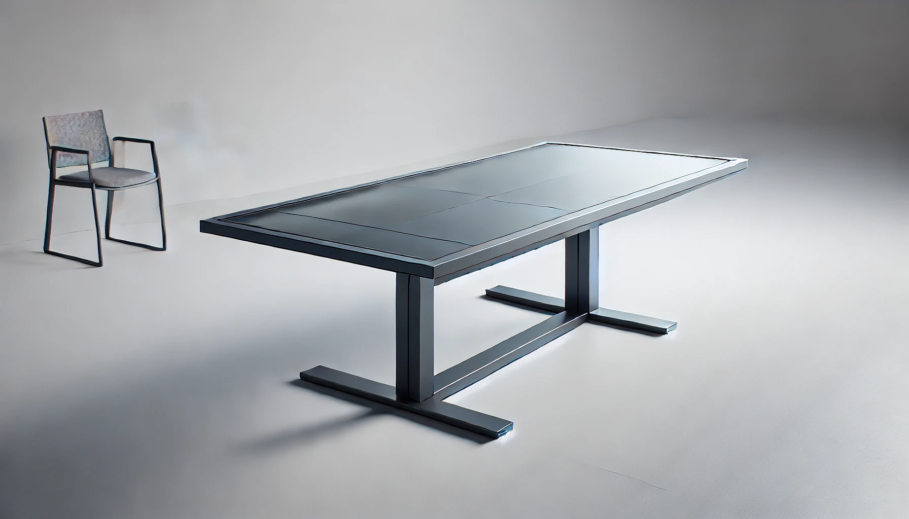 DALL·E 2024-08-14 15.44.34 - An outdoor extendable garden table with a rectangular shape, made of dark gray aluminum and a smooth glass top. The table has a modern and minimalist