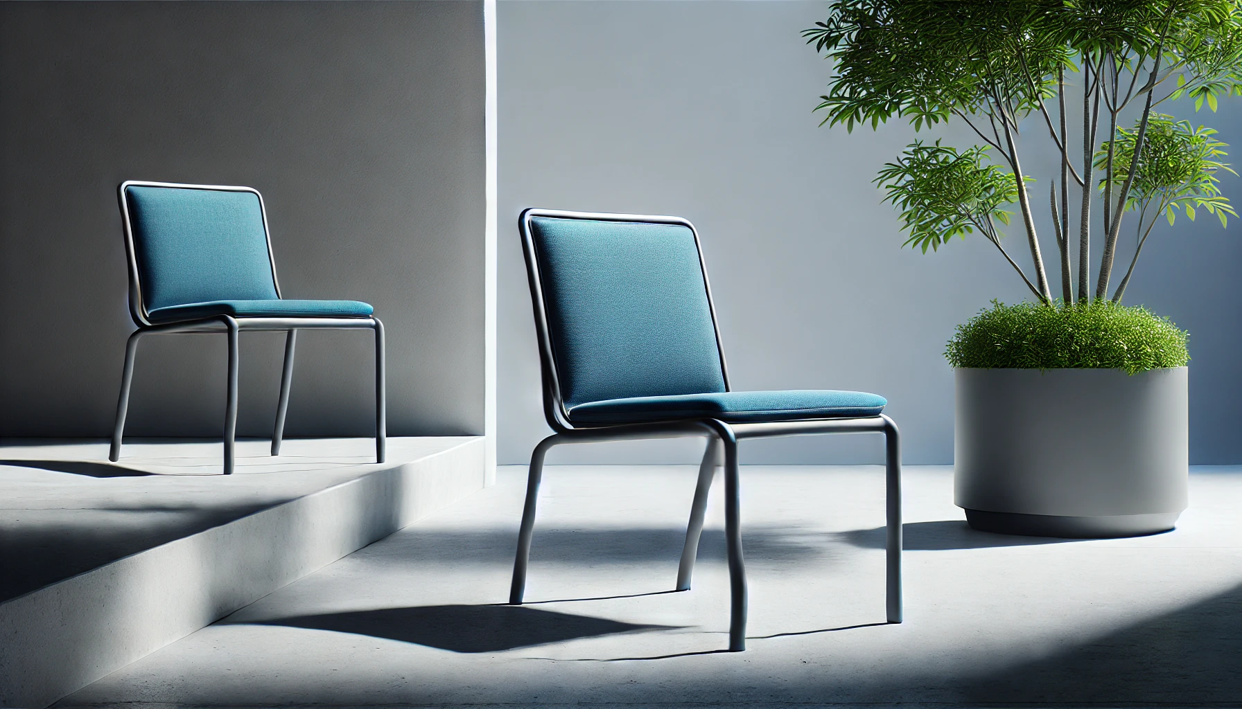 DALL·E 2024-08-14 15.57.04 - A modern outdoor garden chair made of dark gray aluminum, featuring a sleek and minimalist design. The chair has a fabric seat and backrest in a vibra