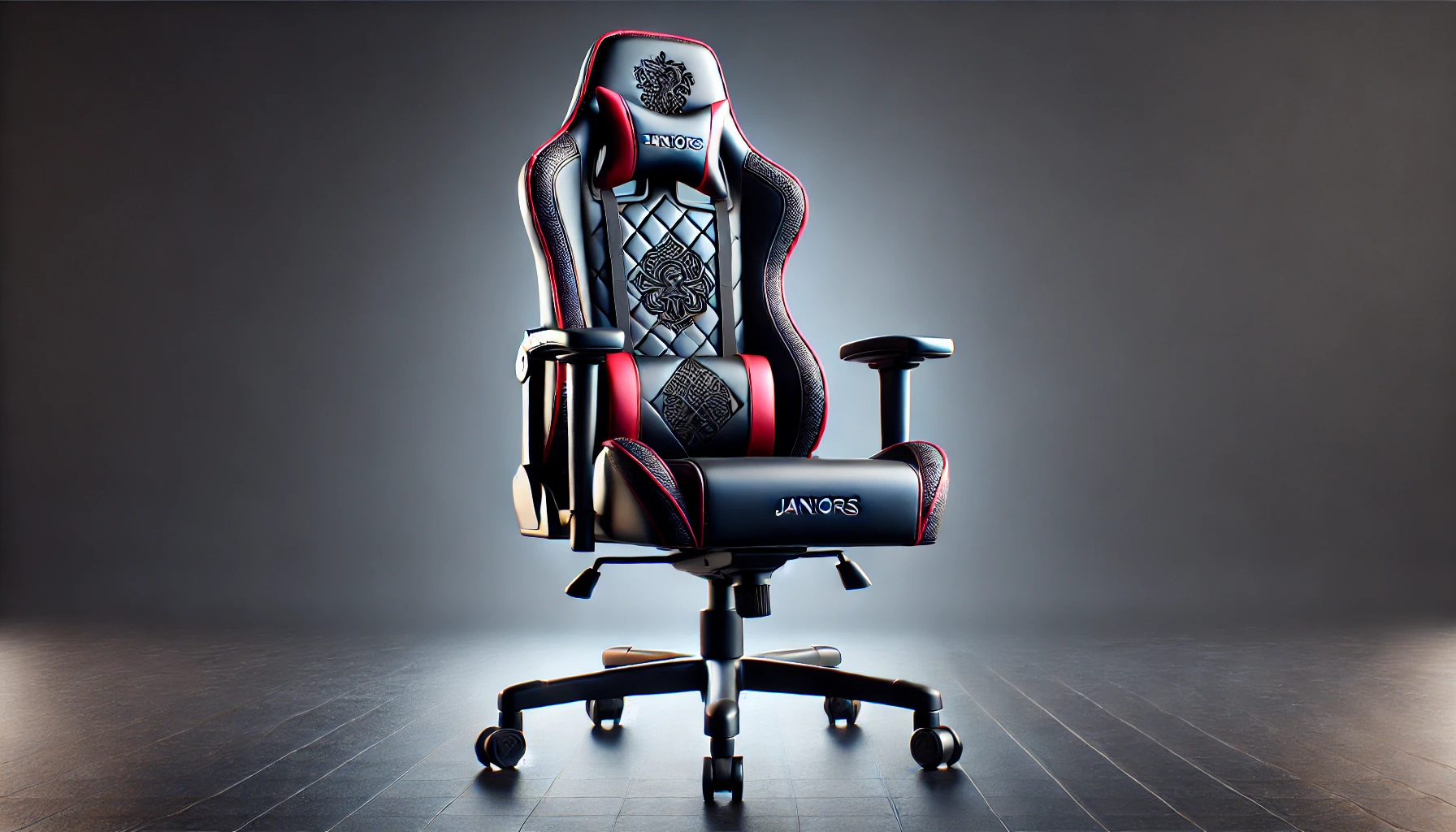 DALL·E 2024-08-15 12.37.21 - A detailed and realistic gaming chair designed for juniors, with a sleek and ergonomic design. The chair should feature a black and red color scheme,