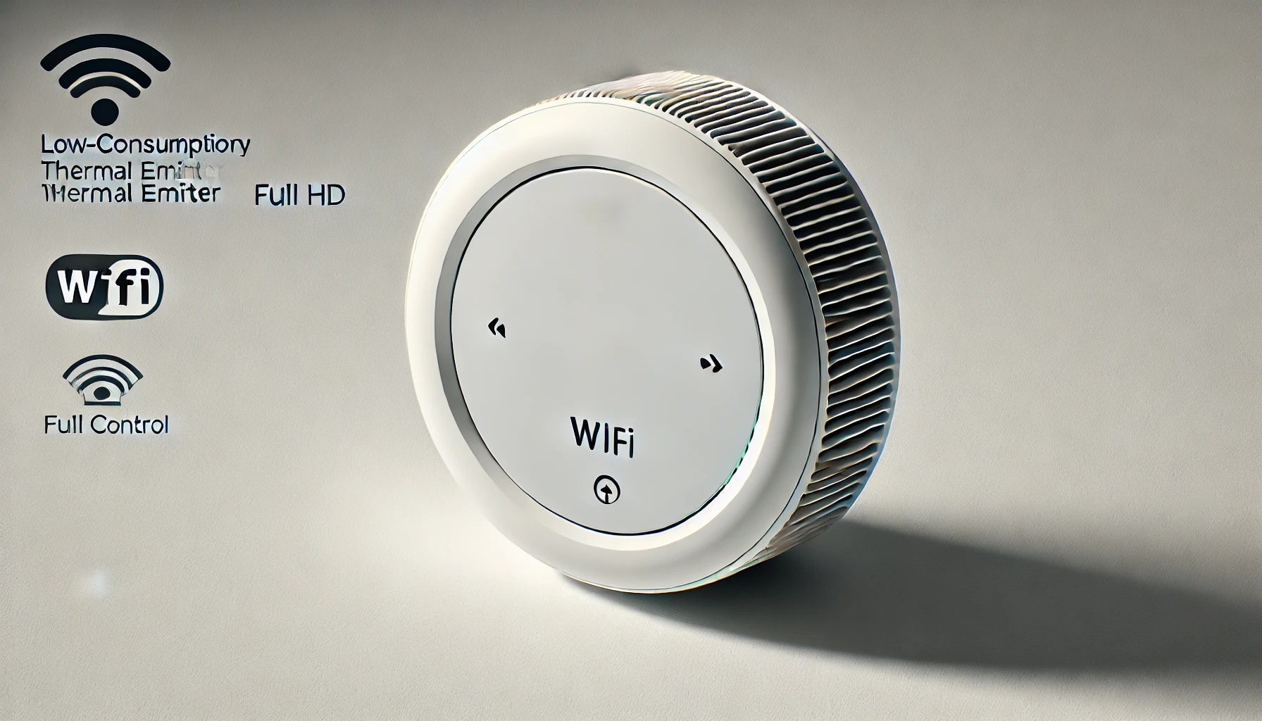 DALL·E 2024-08-16 12.38.36 - A high-resolution image of a low-consumption thermal emitter with WiFi control. The emitter is white with a sleek, minimalist design featuring rounded