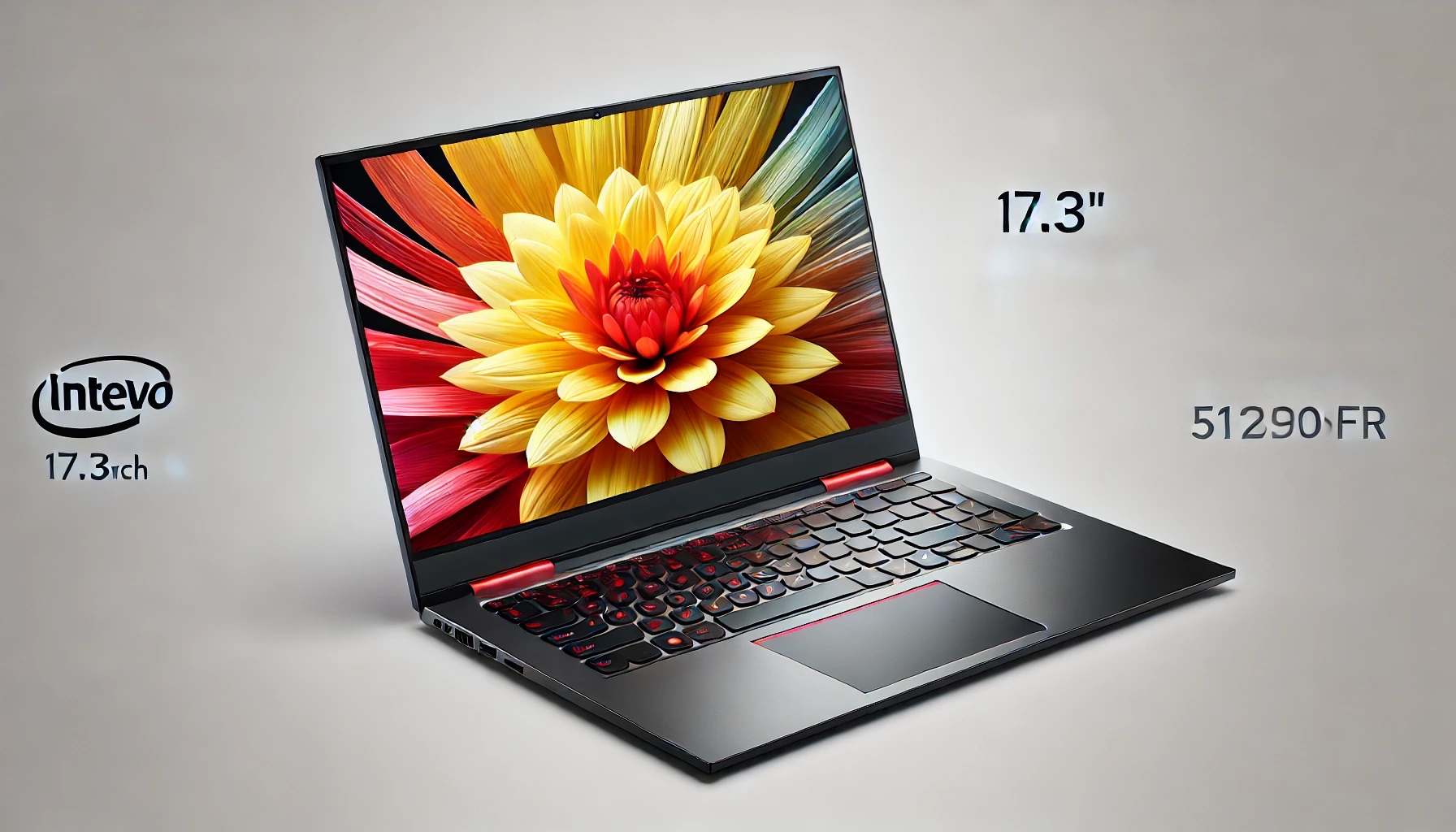 DALL·E 2024-08-16 13.15.34 - A high-resolution image of a Lenovo 17.3-inch laptop, model 82H90106FR, featuring an Intel Core i5 processor, 8GB RAM, and 512GB SSD storage. The lapt