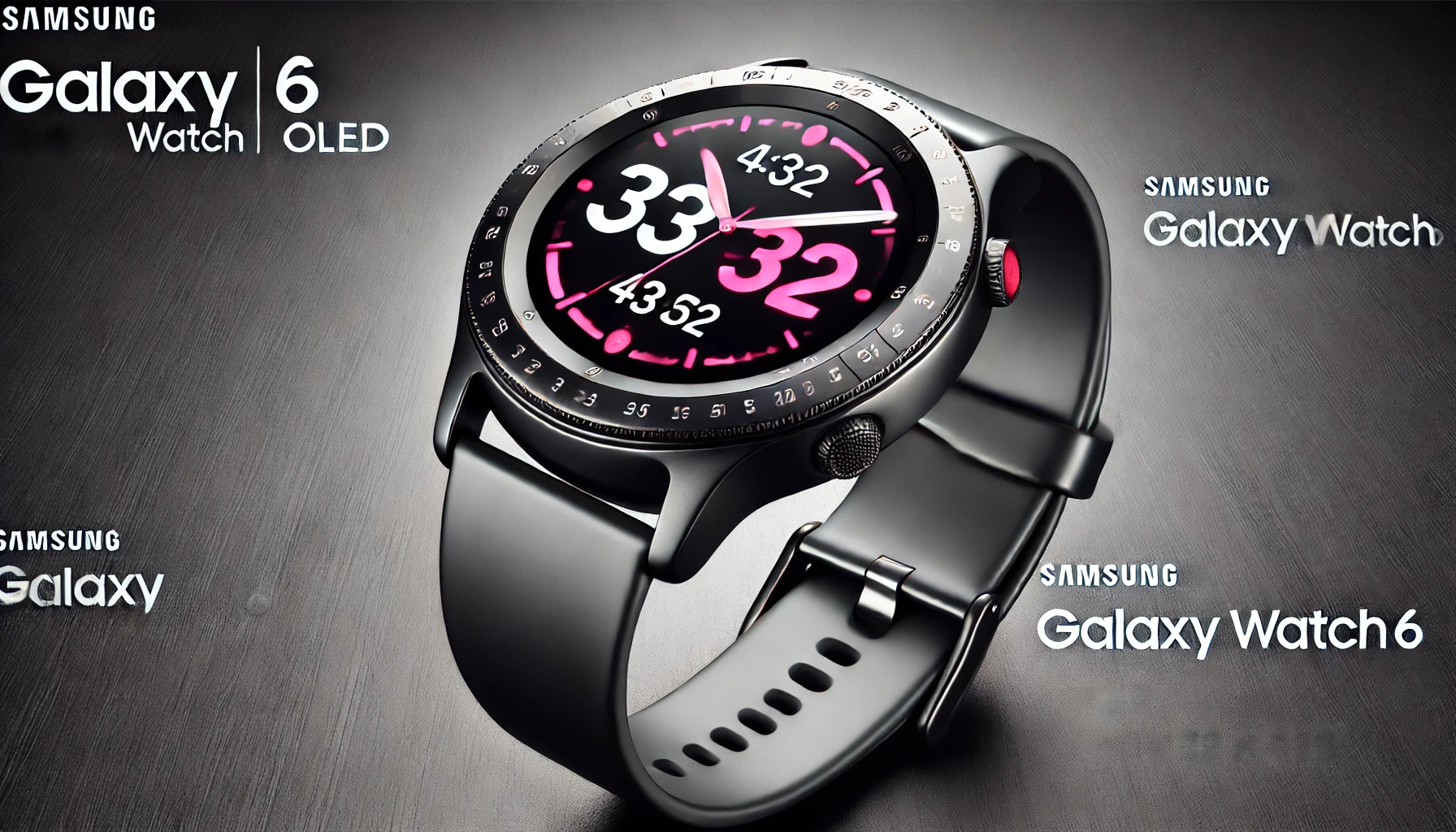 DALL·E 2024-08-16 15.09.37 - A high-resolution image of a Samsung Galaxy Watch6, featuring a 3.3 cm (1.3-inch) OLED display with a resolution of 432 x 432 pixels. The smartwatch h