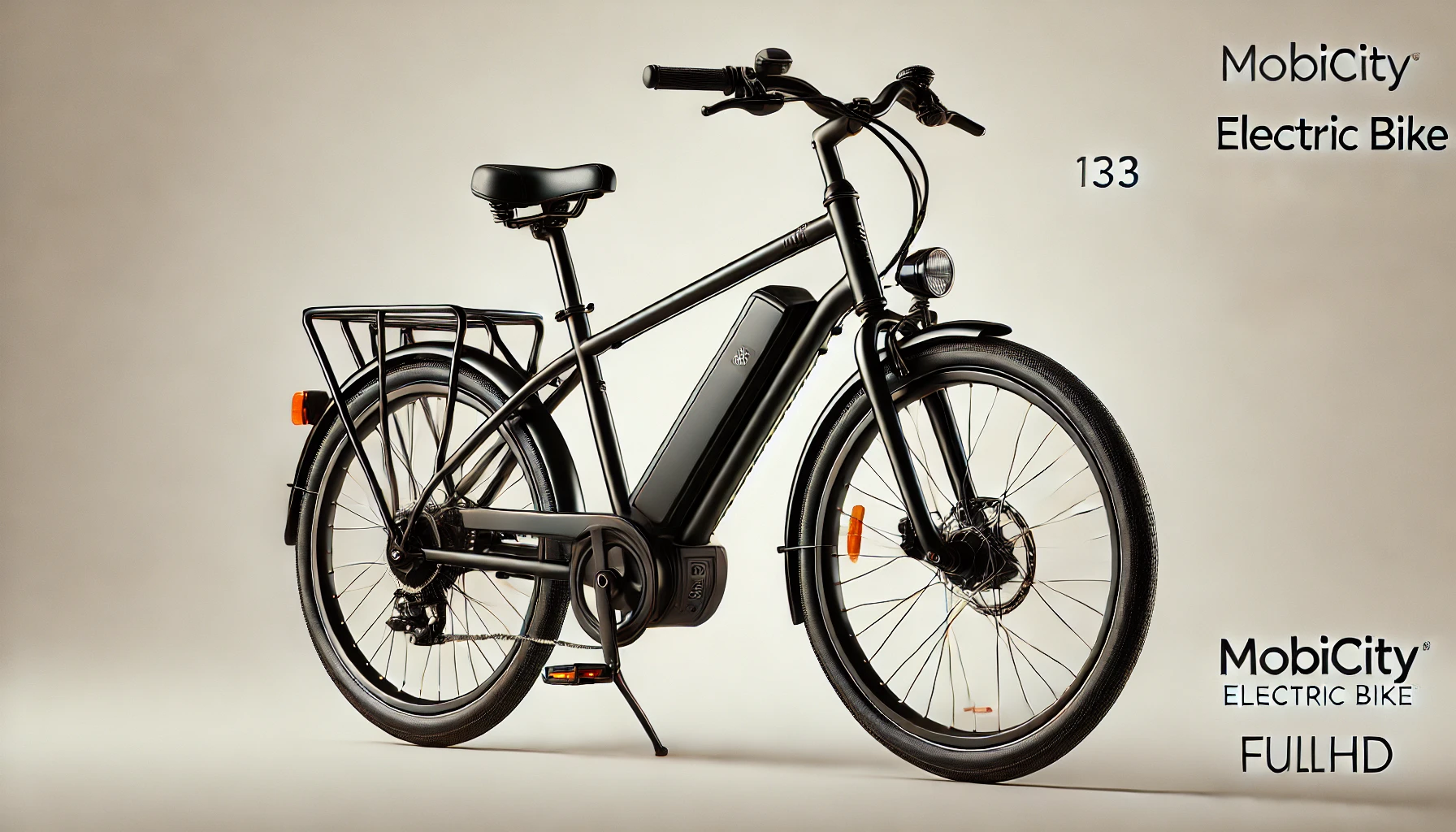 DALL·E 2024-09-02 12.53.23 - Image of a MOBICITY electric bike, model 133 in black color. The bike is designed to offer comfort and power with a range of up to 100 km. The design