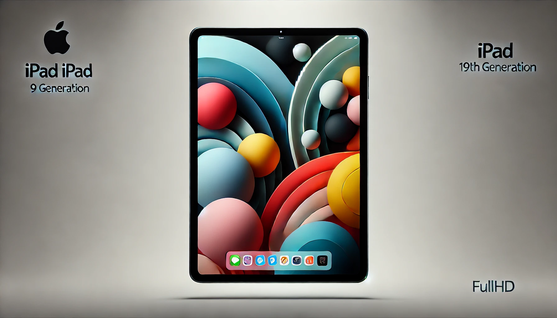 DALL·E 2024-09-02 13.23.17 - Image of an Apple iPad 9th generation (2021) with a 10.2-inch display, in Space Gray color with 64GB of internal storage. The screen displays an abstr