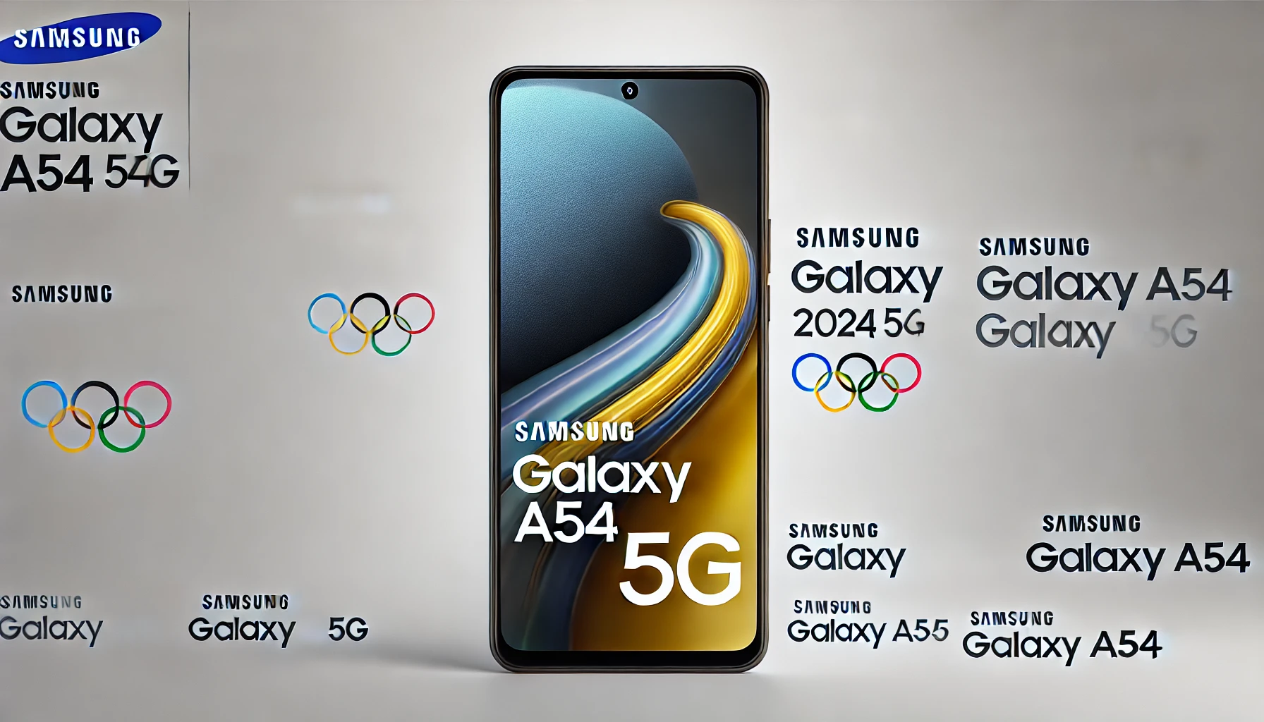 DALL·E 2024-09-02 13.57.30 - Image of a Samsung Galaxy A54 5G smartphone with a 6.4-inch display, in Graphite color. The phone is shown from the front with the screen on, displayi