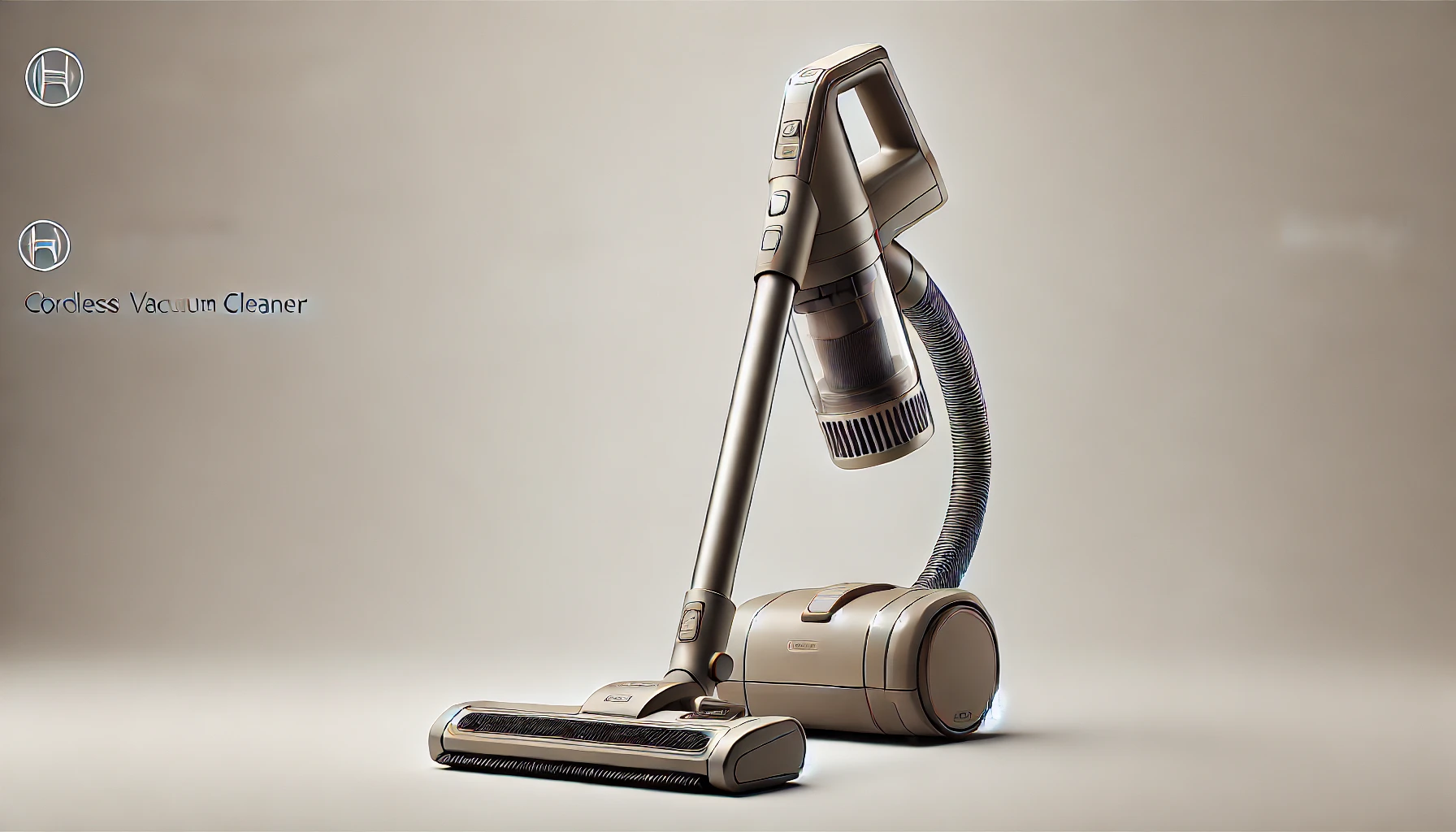 DALL·E 2024-09-03 12.09.13 - Image of a Bosch cordless stick vacuum cleaner, model Readyy'y Taupe BCHF220T. The vacuum cleaner is designed with a 2-in-1 function, featuring a deta