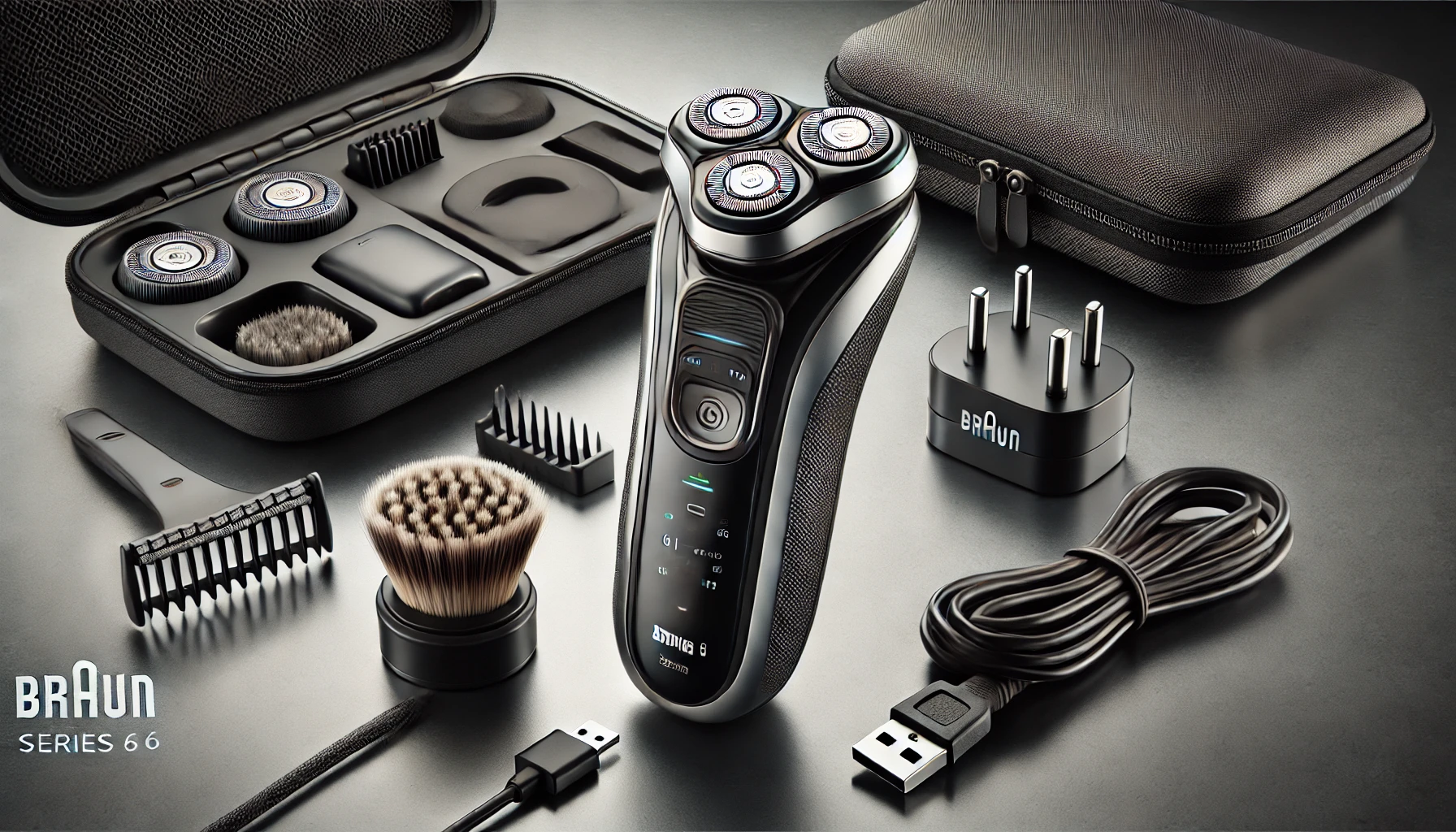 DALL·E 2024-09-03 13.20.16 - A detailed and high-resolution image of a Braun Series 6 61-N1000s men's electric shaver. The shaver is placed on a clean, modern surface with all its