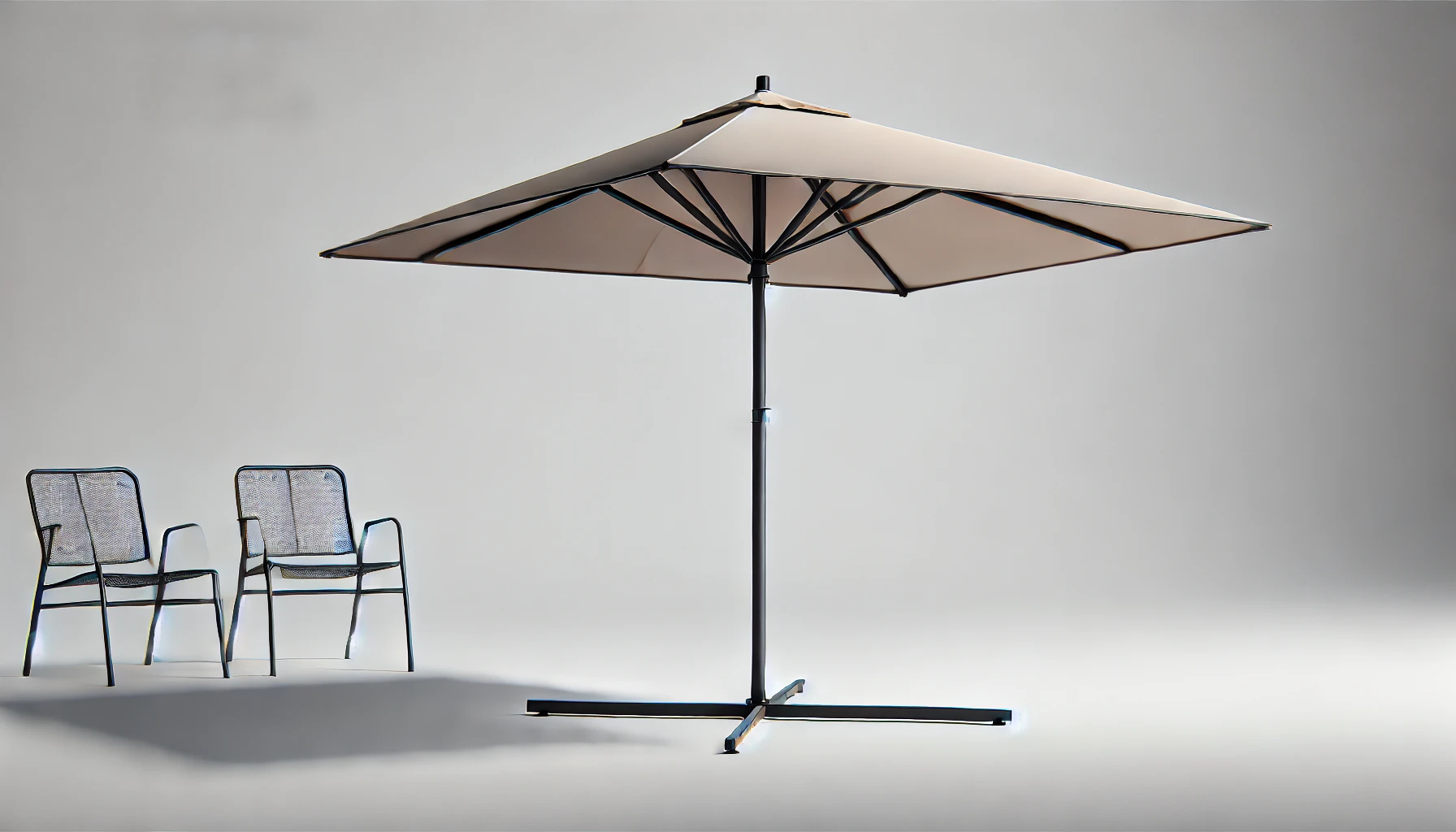 DALL·E 2024-09-03 15.59.53 - A side view image of a garden offset umbrella with an aluminum frame, featuring a square canopy that measures 3x3 meters. The canopy is taupe-colored,