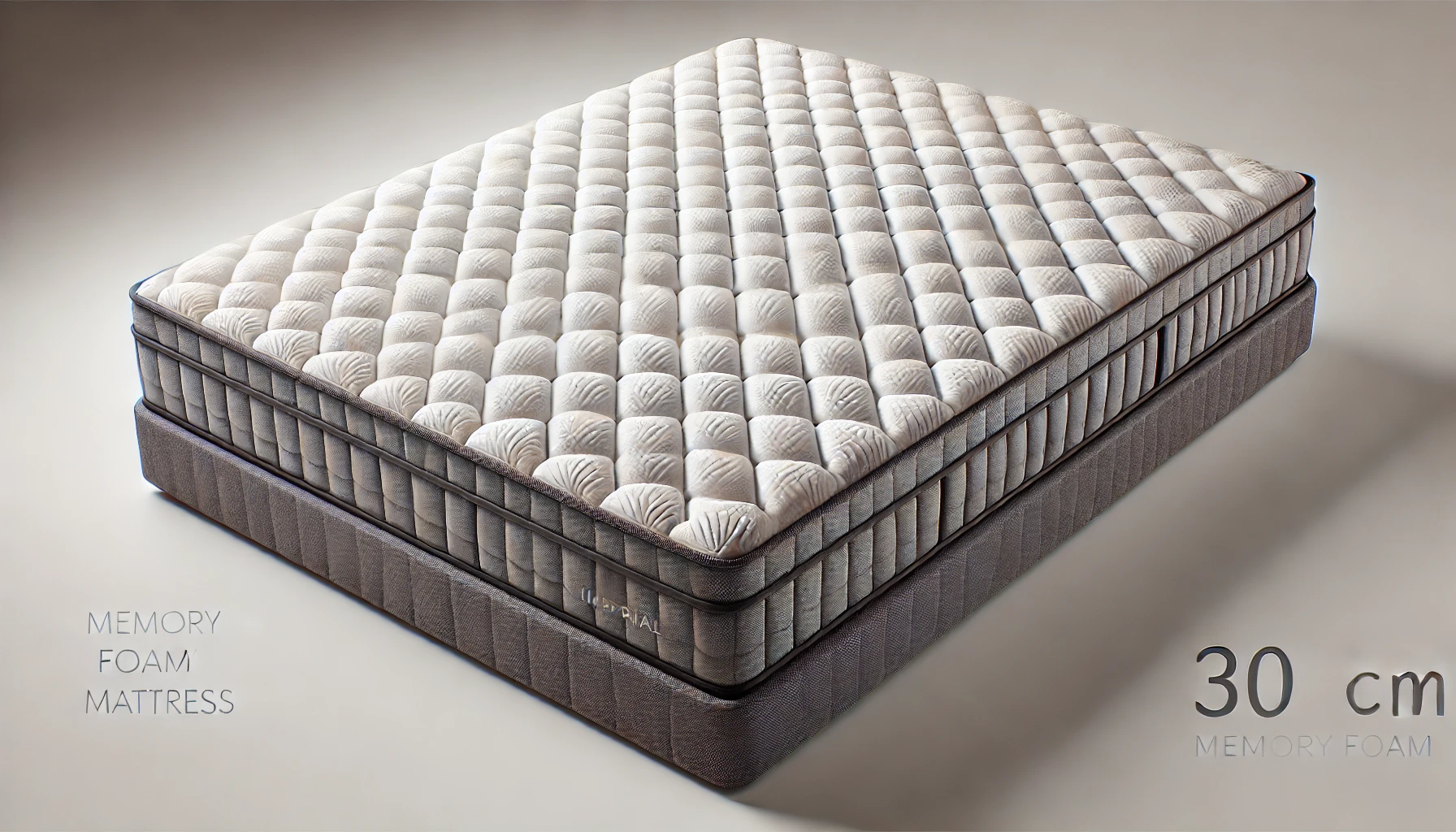 DALL·E 2024-09-04 12.22.17 - A realistic image of a 30 cm thick memory foam mattress, model Imperial. The mattress has a quilted top surface with geometric relief patterns, and th