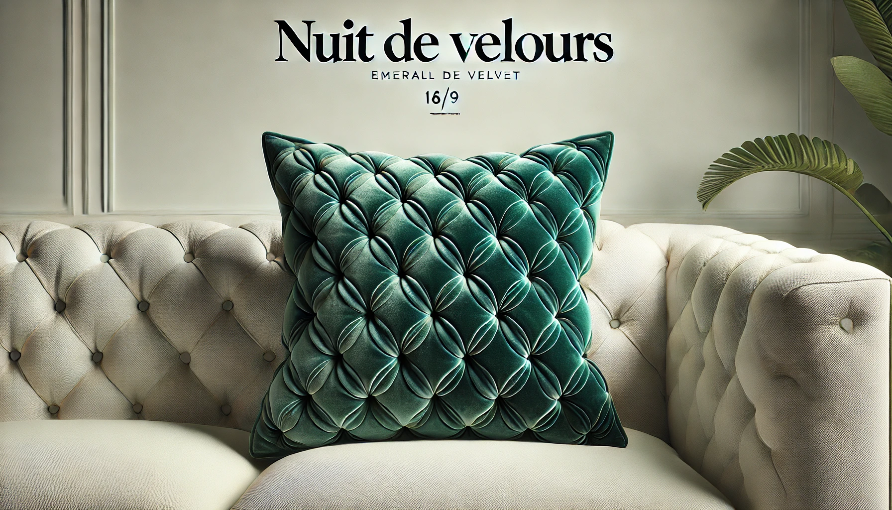 DALL·E 2024-09-04 14.45.58 - A realistic image of a cushion titled 'Nuit de velours,' made of emerald green velvet with a quilted texture. The cushion is placed on a light-colored
