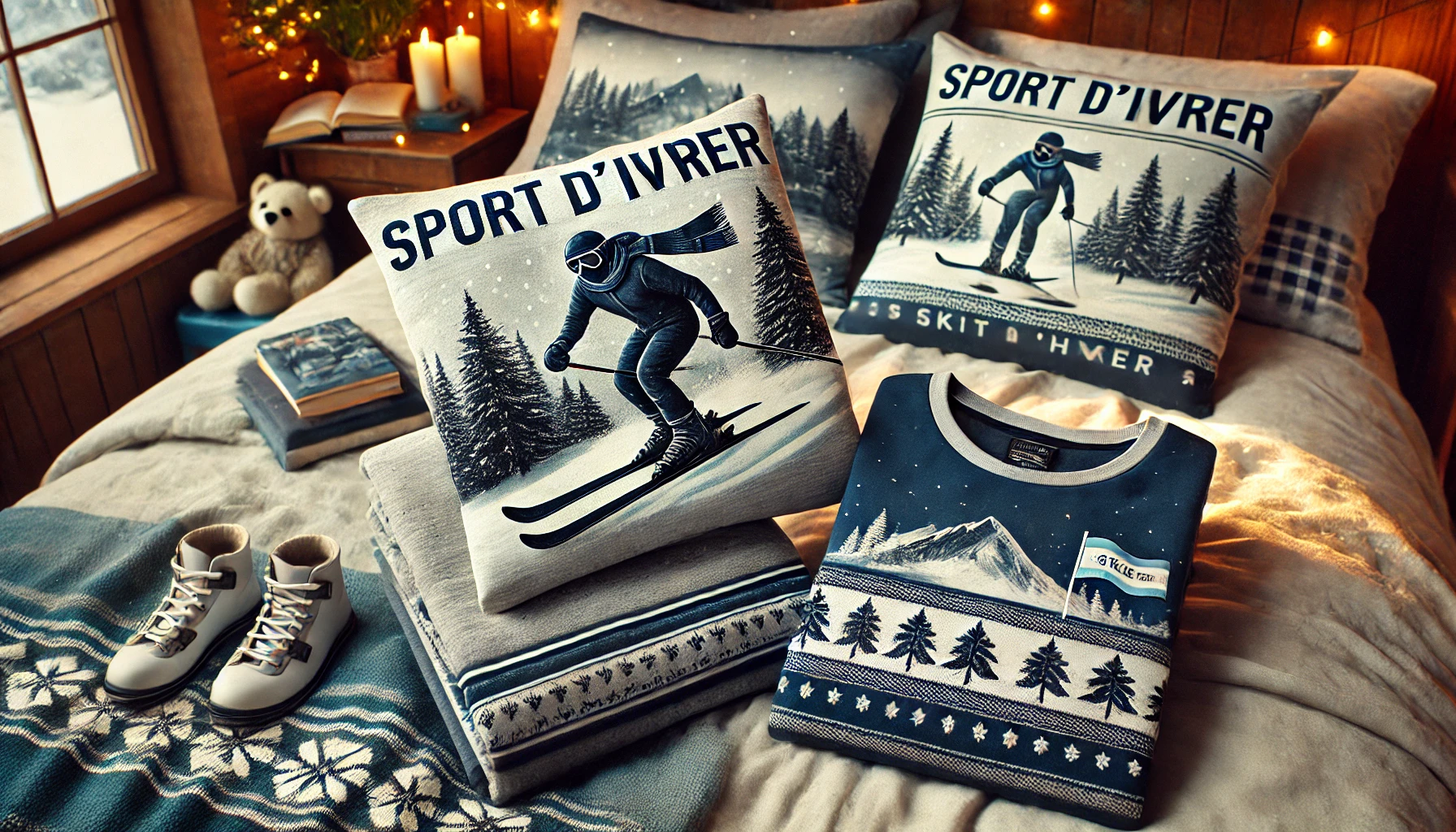 DALL·E 2025-02-12 13.07.46 - A stylish and cozy men's pajama set named 'Sport d'hiver', designed for ski and mountain lovers. The set includes two winter-themed pajama designs_ on