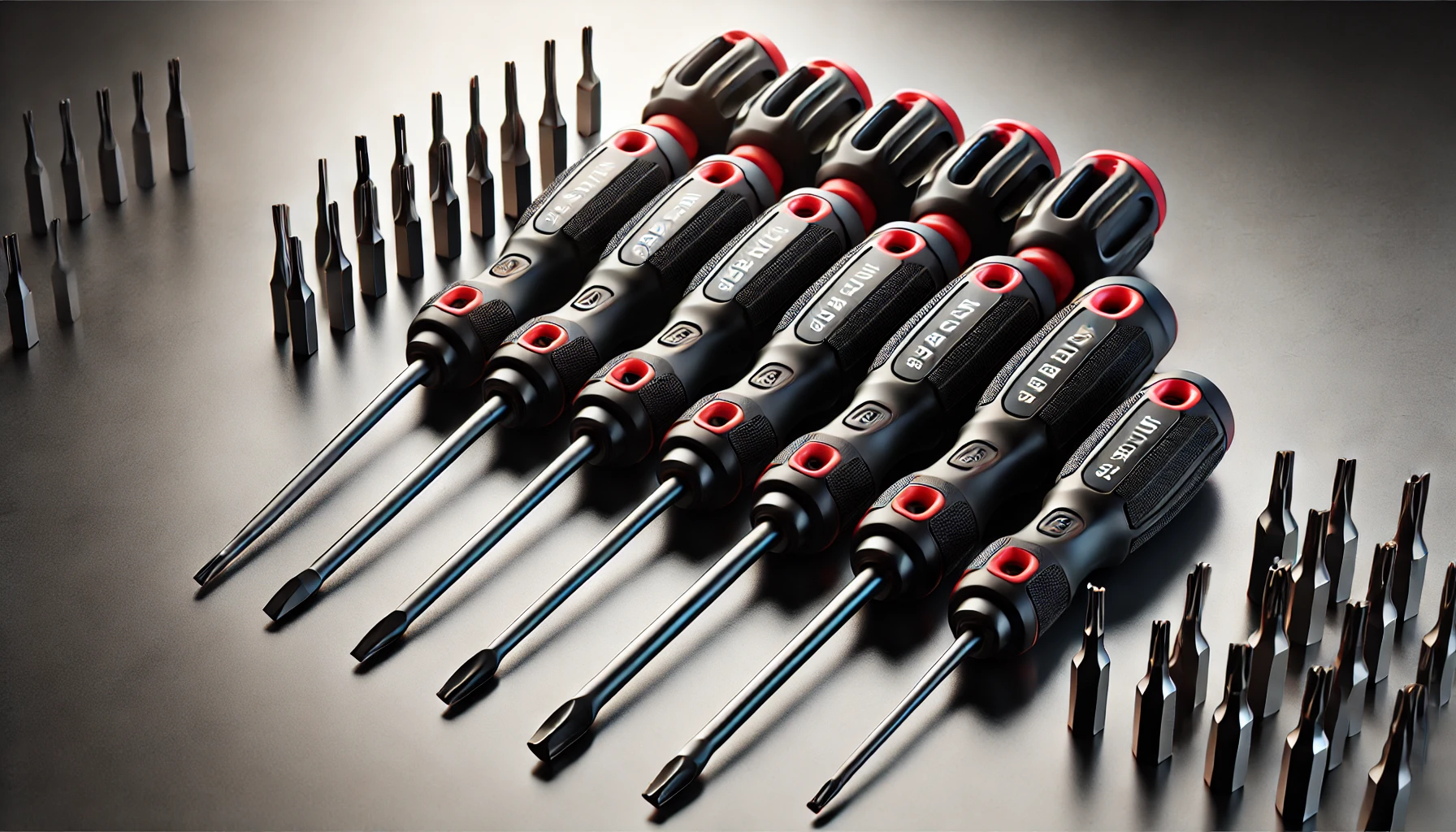 DALL·E 2025-02-12 15.39.02 - A set of 5 Torx screwdrivers, each measuring 300 mm, designed for precision work and DIY projects. The screwdrivers feature ergonomic black and red ha