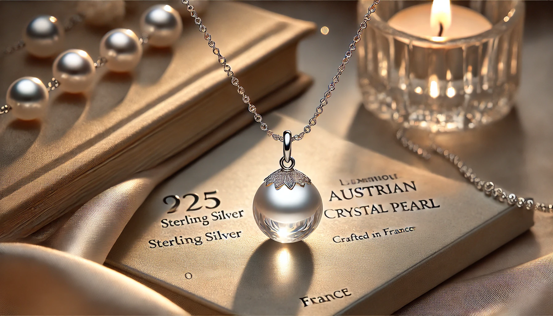 DALL·E 2025-02-13 13.05.22 - A delicate and elegant necklace made of 925 sterling silver, featuring a luminous Austrian crystal pearl. The necklace has a minimalist and refined de
