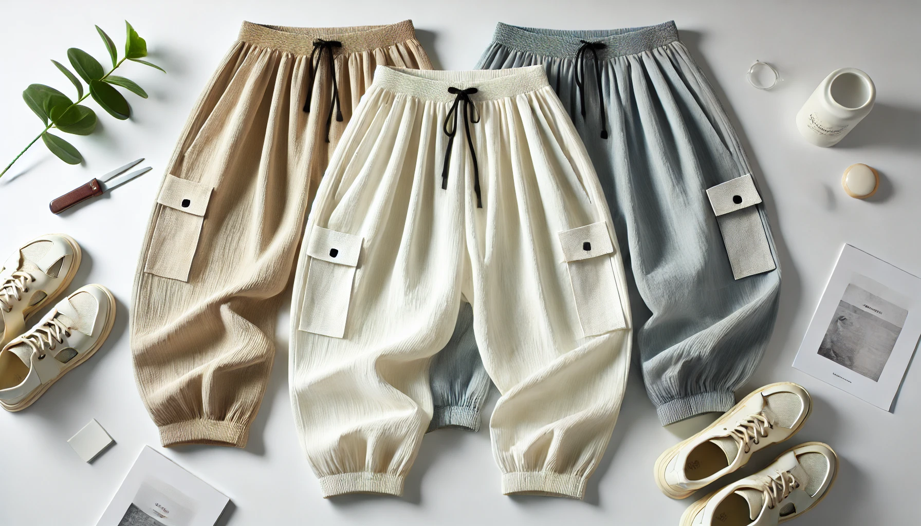 DALL·E 2025-02-13 13.19.18 - A stylish and breathable casual pants made from a lightweight blend of cotton and linen, perfect for summer. The pants feature a relaxed fit for maxim