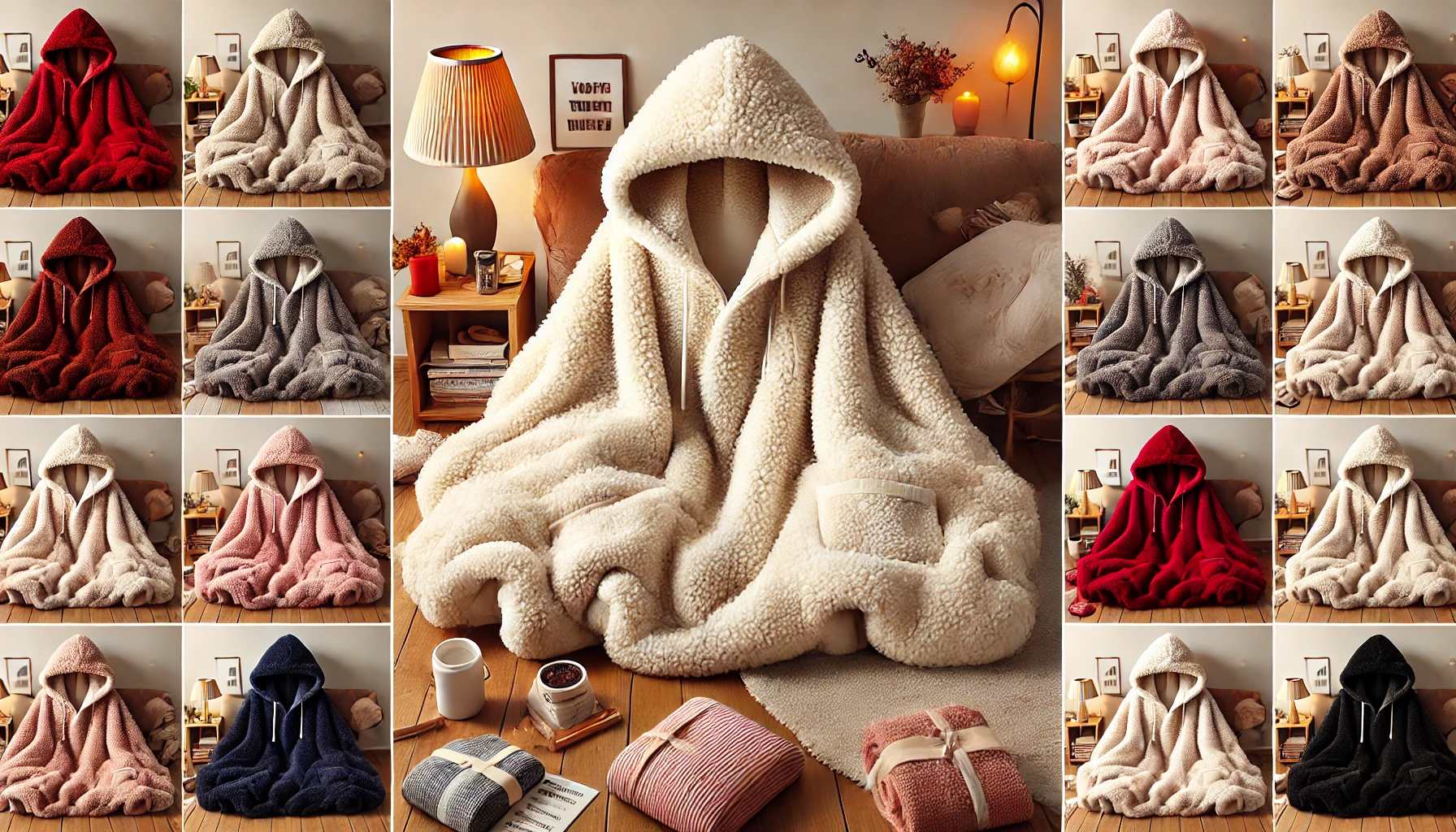 DALL·E 2025-02-13 13.28.34 - A cozy and ultra-soft oversized hoodie blanket, designed for maximum warmth and comfort. Made from plush, fluffy material with a sherpa-like texture,