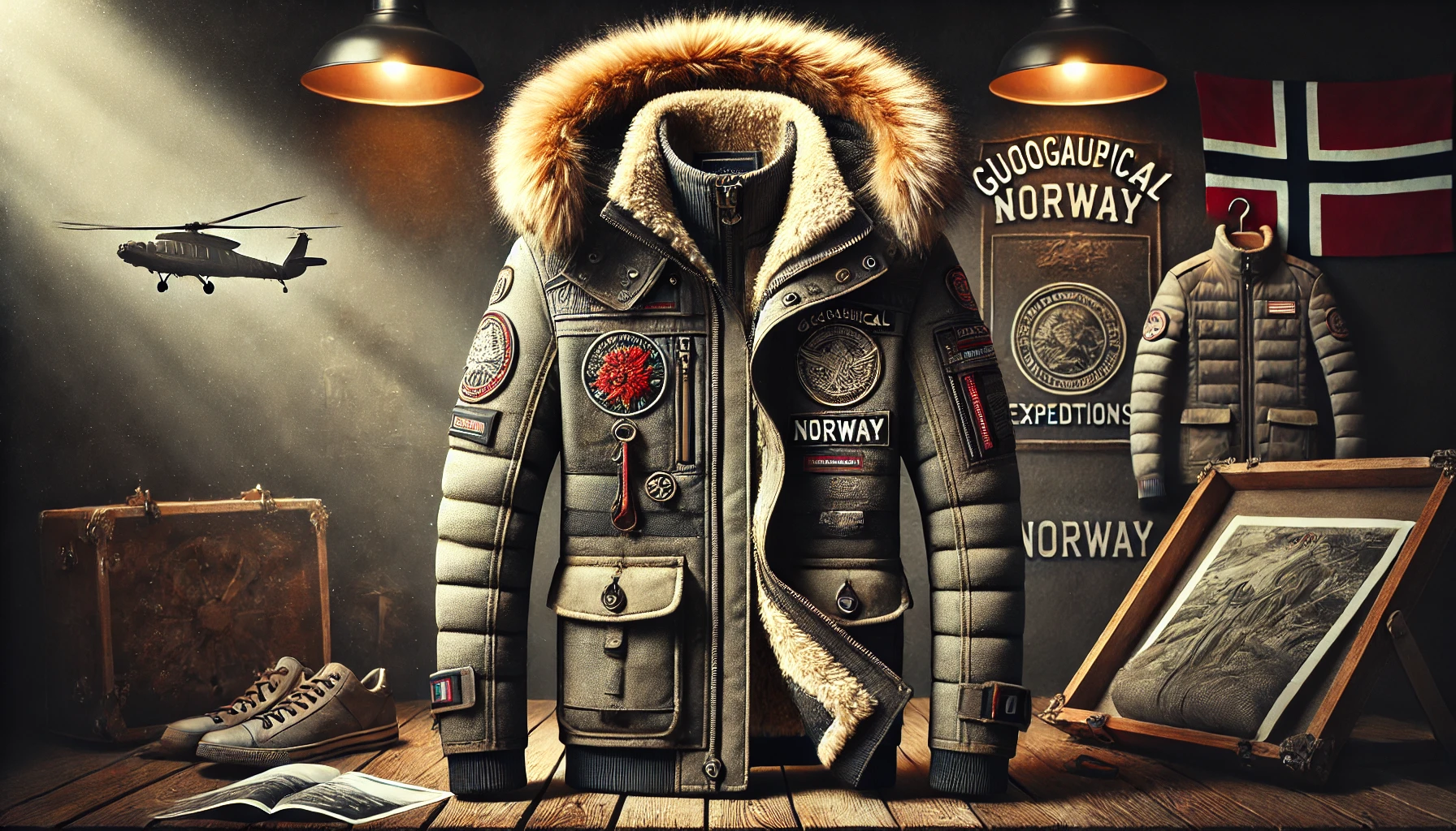 DALL·E 2025-02-13 13.35.47 - A stylish and warm Geographical Norway winter jacket, designed for both durability and fashion. Made from windproof and resistant material, it feature