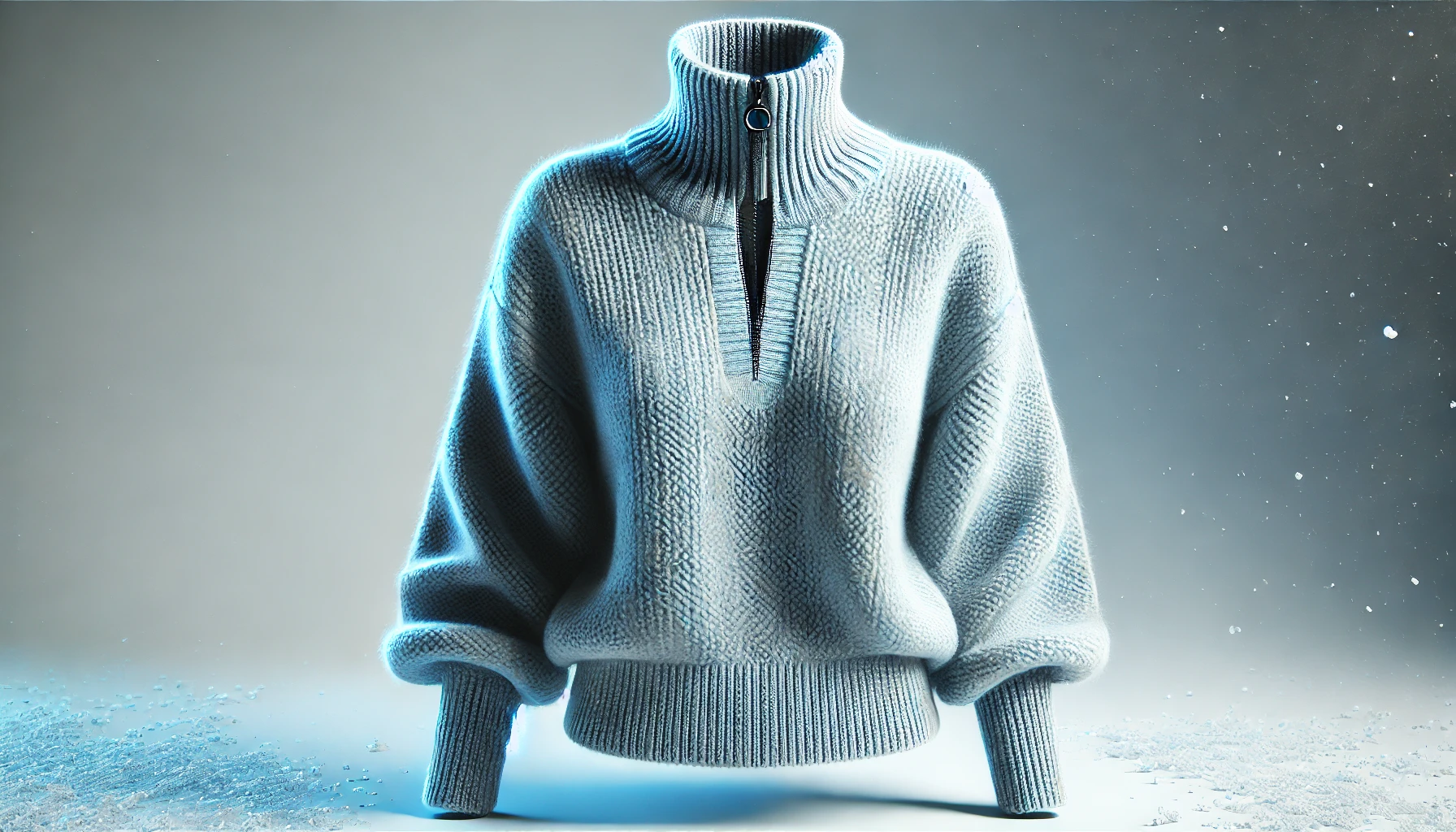 DALL·E 2025-02-18 17.08.44 - A realistic digital rendering of a women's half-zip sweater named 'Flocons'. The sweater is made from thick, cozy knit fabric, providing warmth while