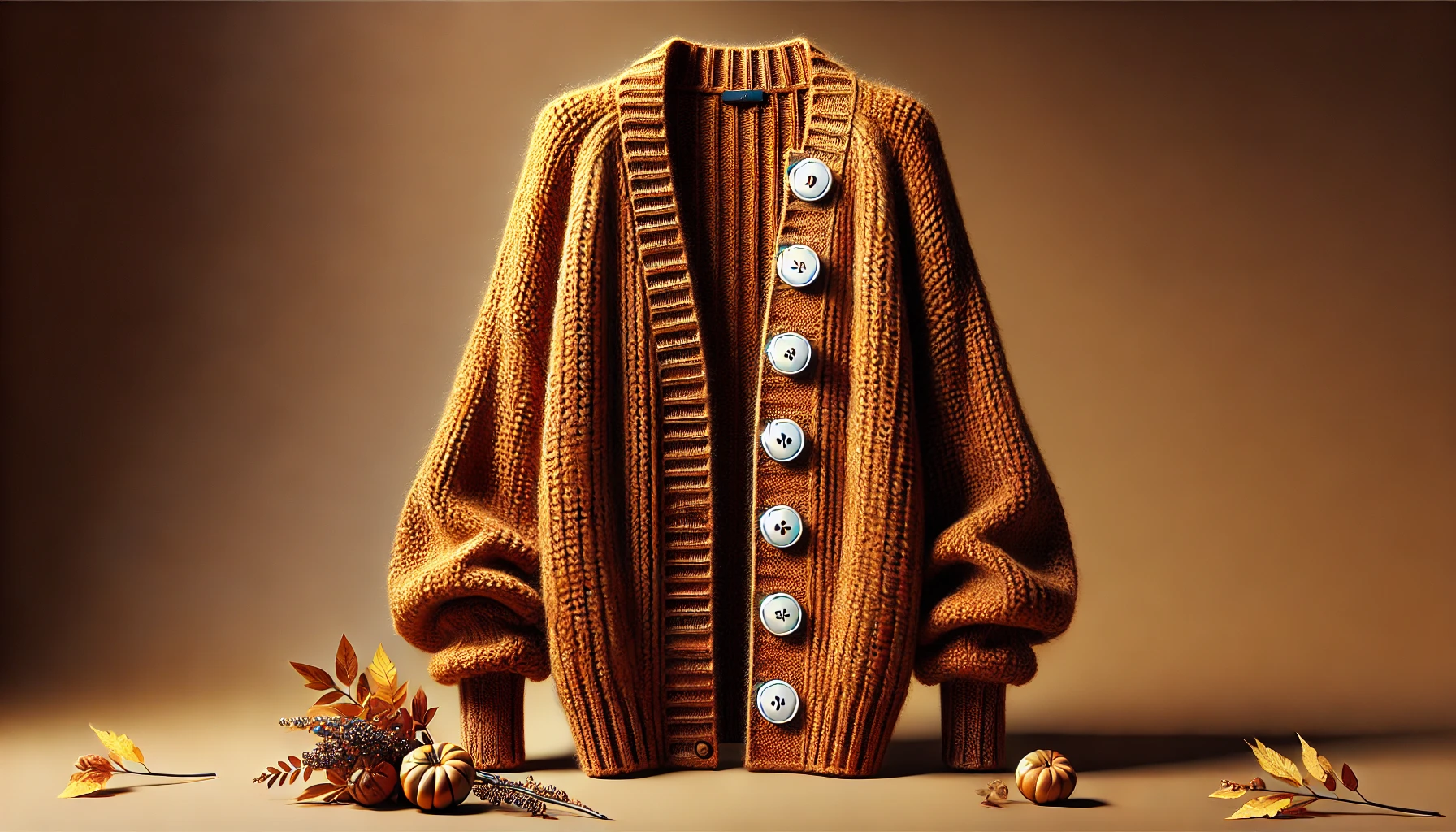DALL·E 2025-02-18 18.15.49 - A realistic digital rendering of a women's knit cardigan named 'Nuit d'épices'. The cardigan is crafted from soft, plush knit fabric, ensuring warmth