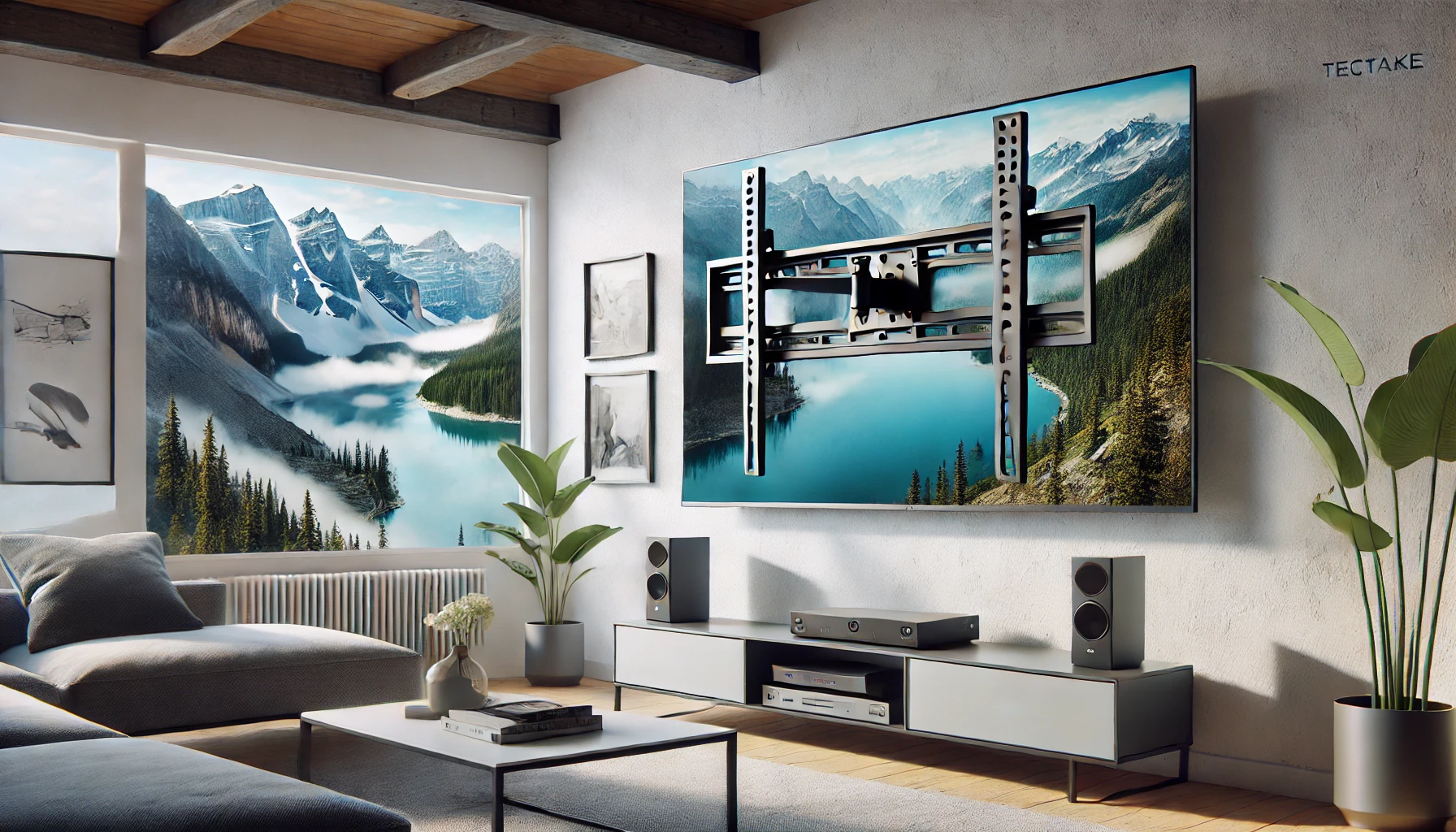 DALL·E 2025-02-19 11.09.17 - A realistic digital rendering of the TECTAKE wall mount for TVs ranging from 26 to 75 inches. The mount features a strong, adjustable design capable o