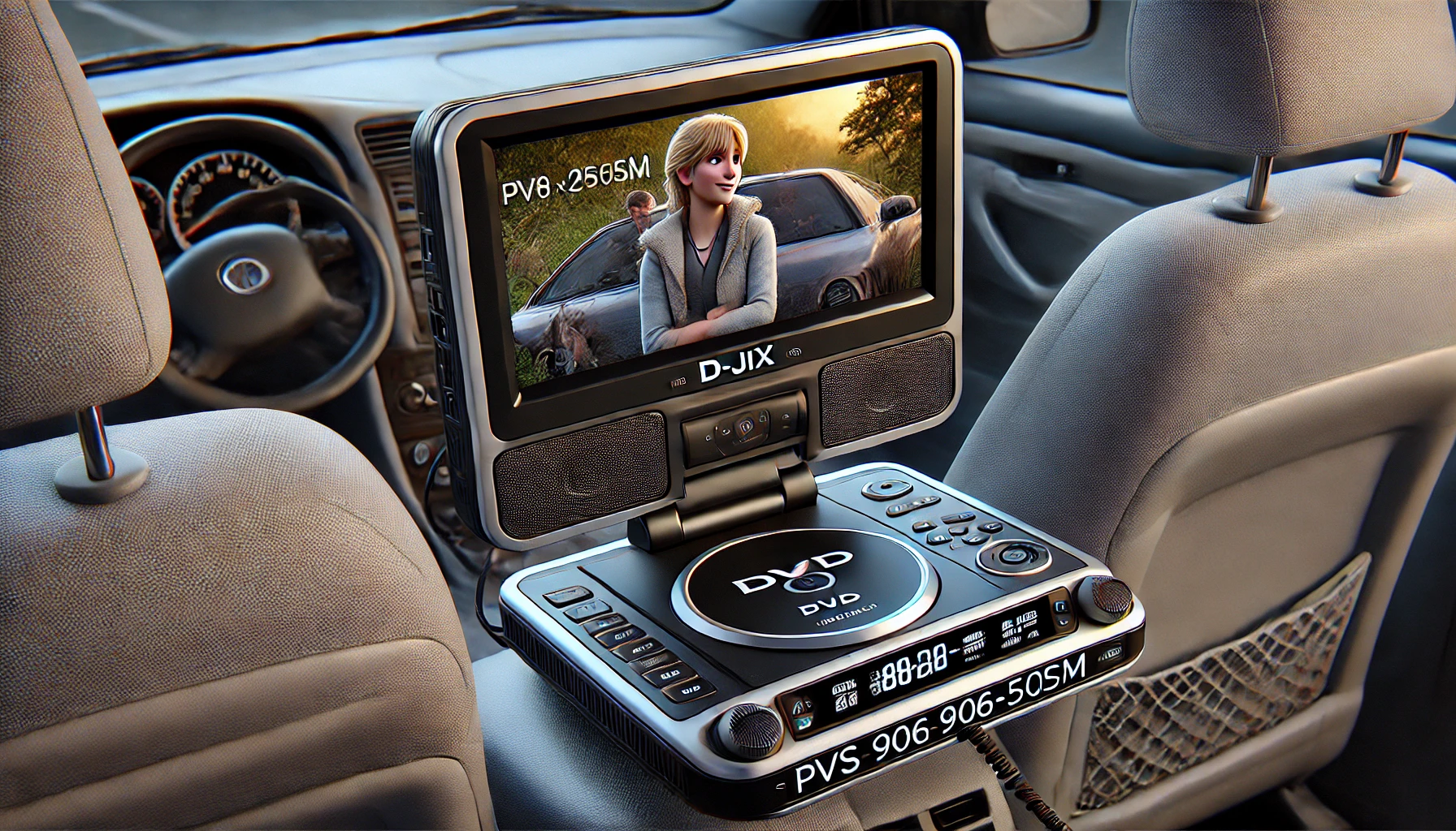 DALL·E 2025-02-19 11.41.28 - A realistic digital rendering of the D-Jix PVS 906-50SM portable DVD player. The device features a 9-inch (22.9 cm) screen with an 800 x 480 resolutio