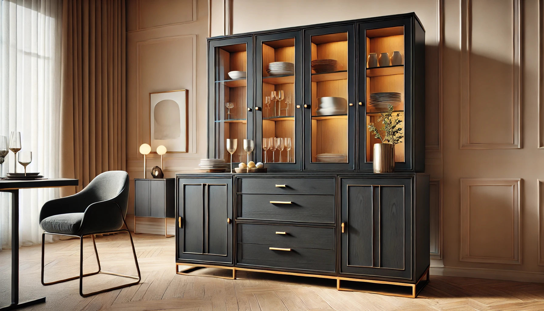 DALL·E 2025-02-25 13.05.54 - A stylish and elegant Vienna sideboard cabinet with four doors and two drawers, designed for a sophisticated and timeless interior. The exterior featu