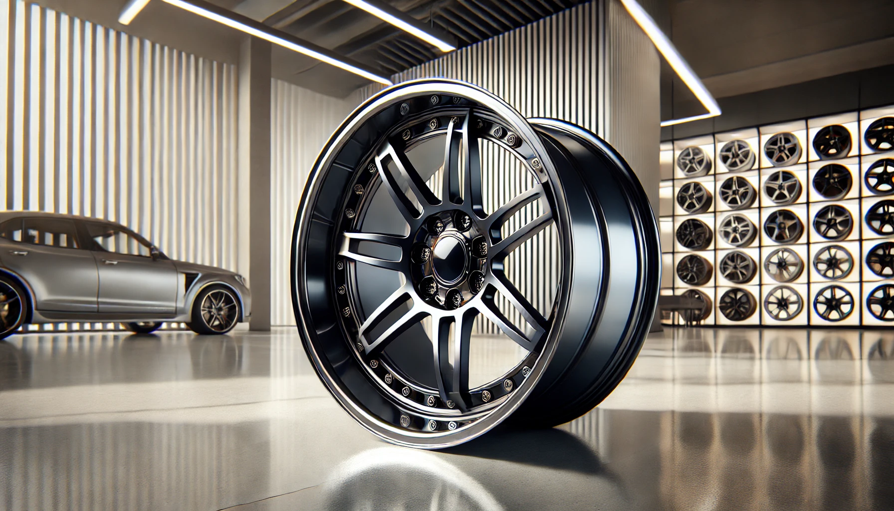 DALL·E 2025-02-25 17.02.05 - A high-quality 15-inch aluminum alloy wheel with a sporty and modern design. The rim has a sleek black glossy finish with polished accents, featuring