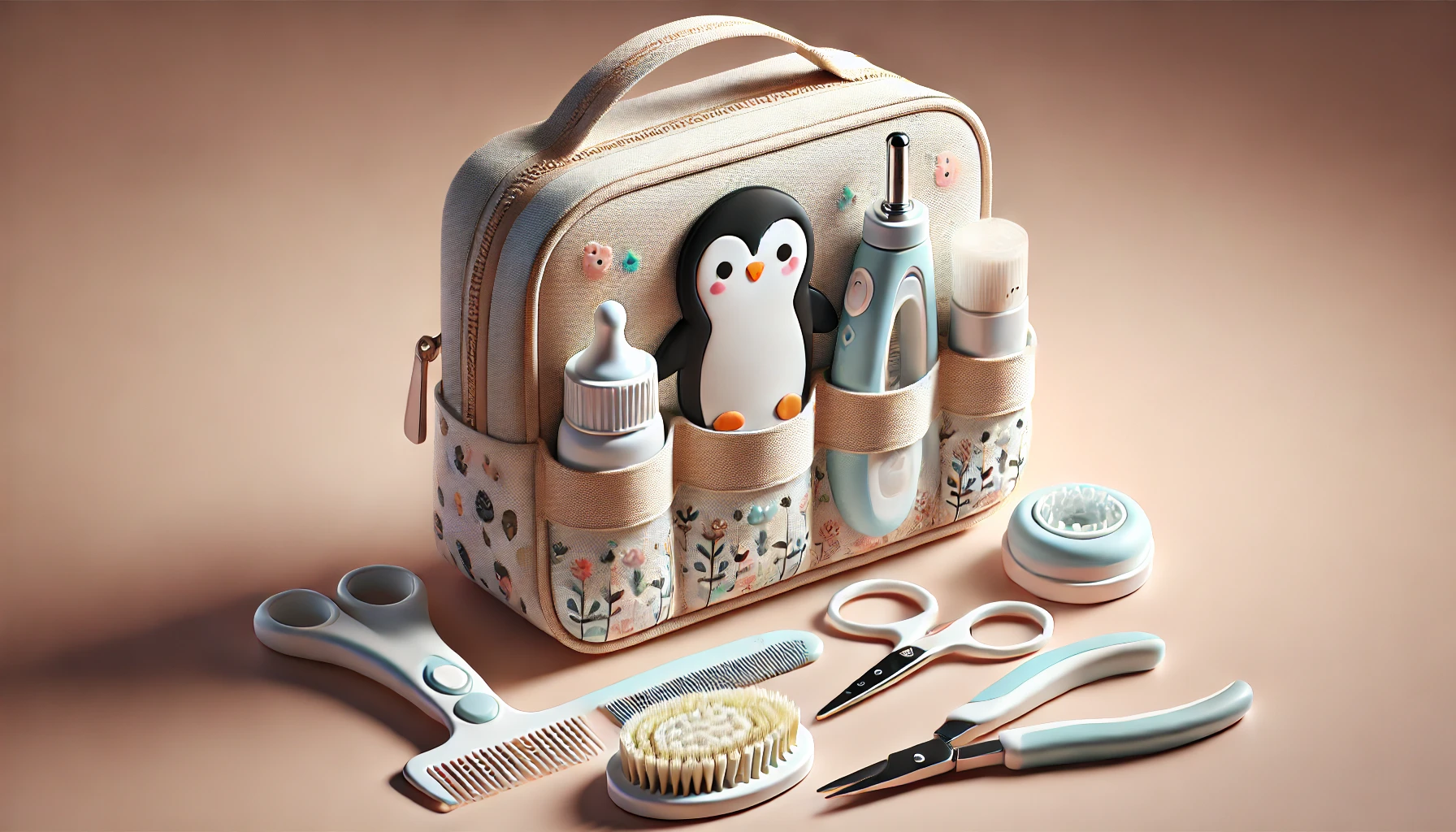 DALL·E 2025-02-27 11.55.47 - A high-quality digital rendering of a complete baby toiletry set in a cute, zippered storage pouch. The pouch is decorated with adorable animal illust