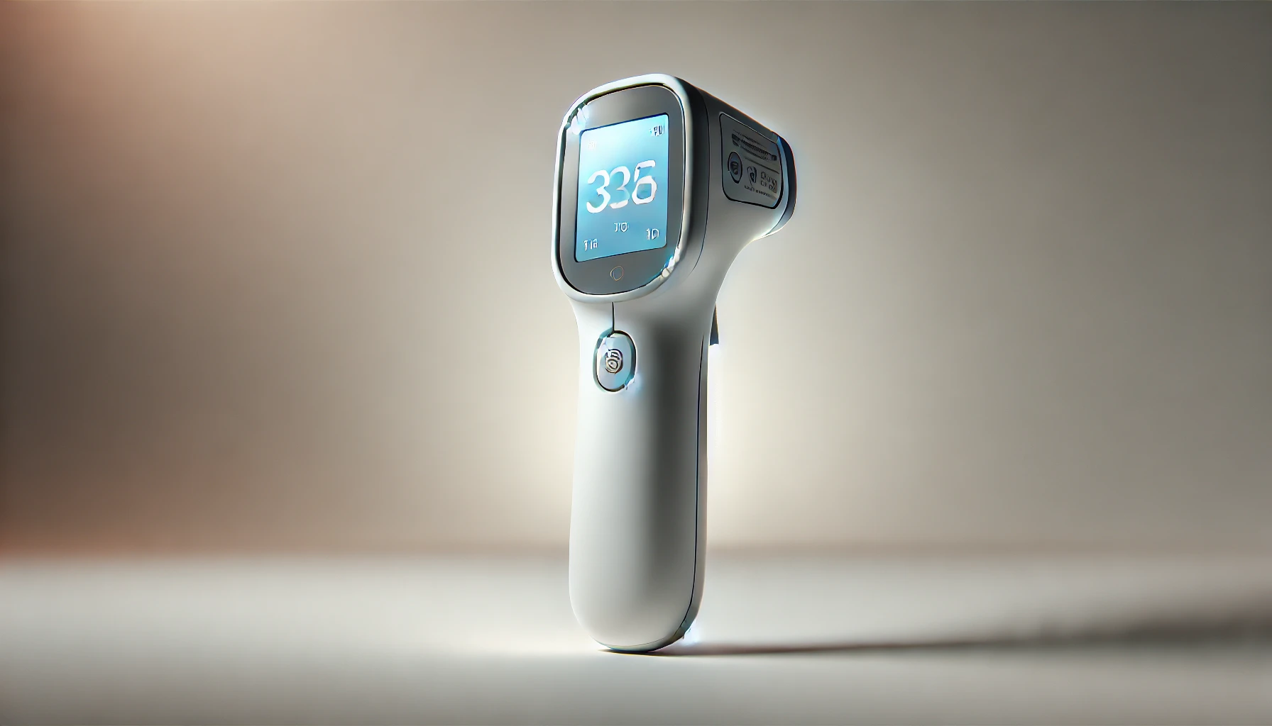 DALL·E 2025-02-27 12.19.02 - A high-quality digital rendering of a modern infrared forehead thermometer with a sleek and ergonomic design. The thermometer features a large, backli